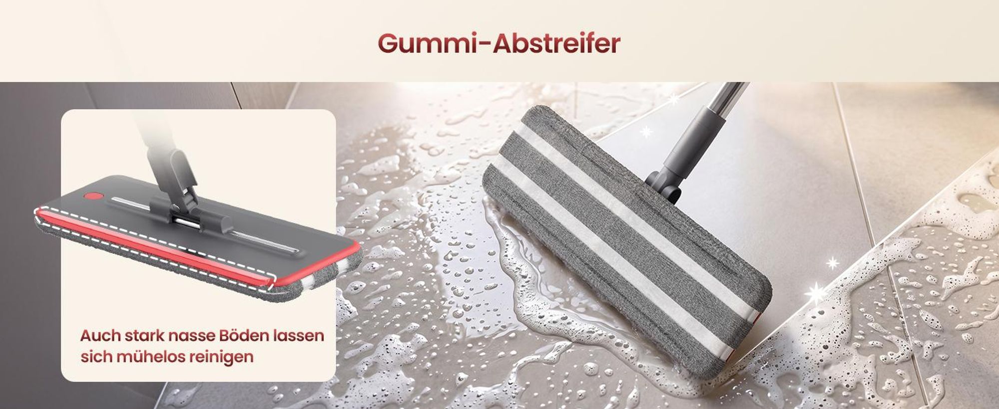 SONGMICS Wischmopp-Set mit Eimer, Bodenwischer, Frisch- und Schmutzwassertrennung, drehbarer Wischkopf, 1 Bezug, grau-rot