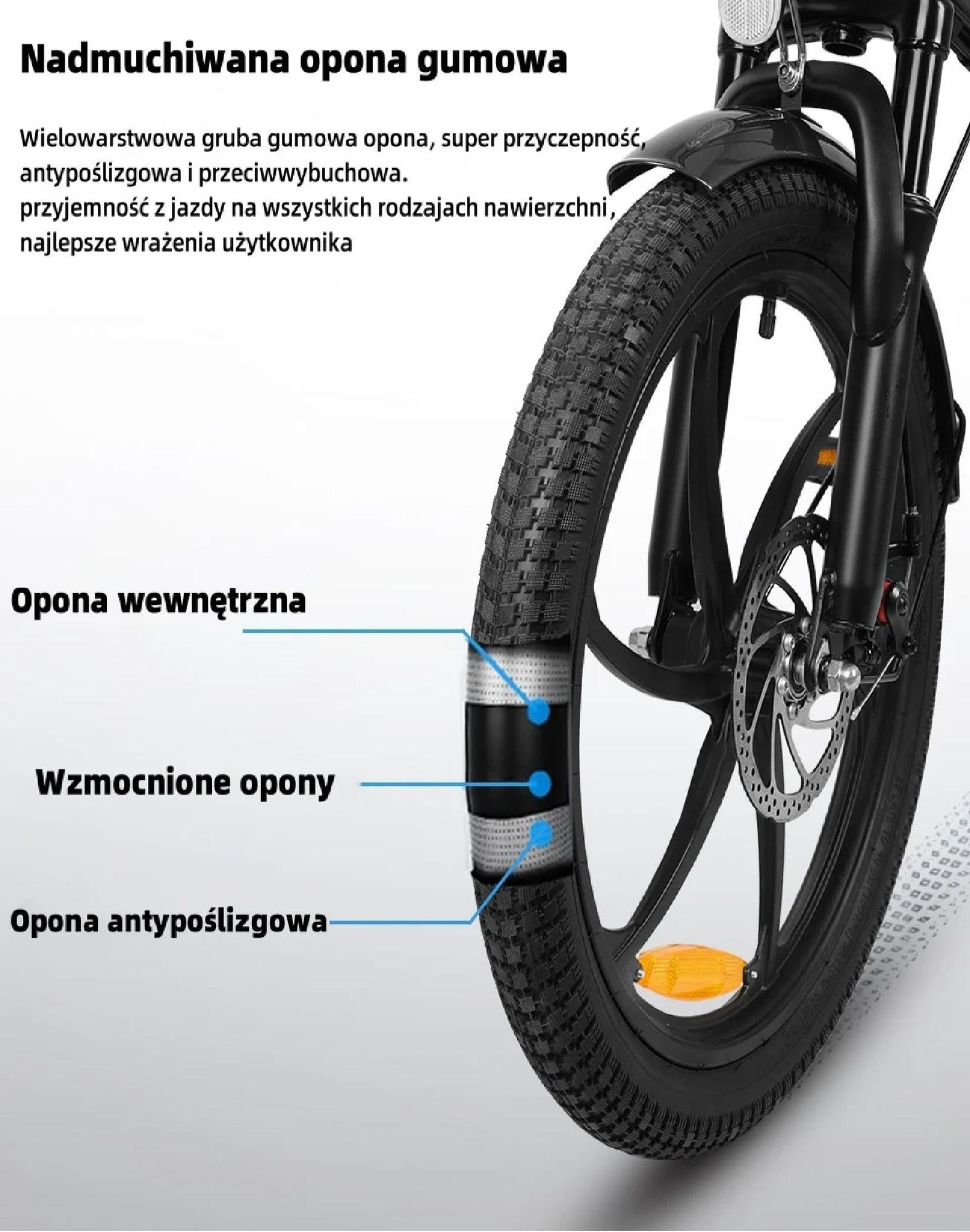 Rower Elektryczny PVY Z20 Pro - Moc 250W Bateria 36V10.4AH Zasięg 80KM Hamulec Tarczowy Mechaniczny - Szary