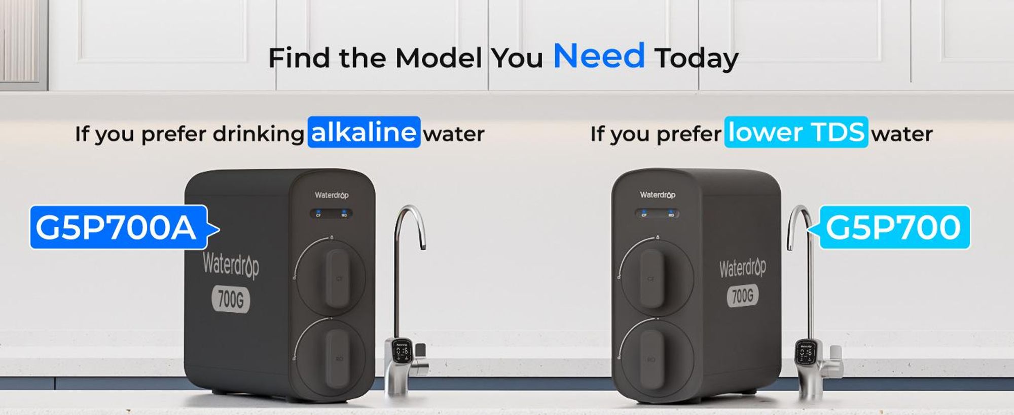 Waterdrop G5P700A Alkalischer Mineral-pH+ Umkehrosmose-Wasserfilter, 700G Umkehrosmosesystem, 8-Stufige RO-Wasserfiltersystem, 2:1 Pure to Drain