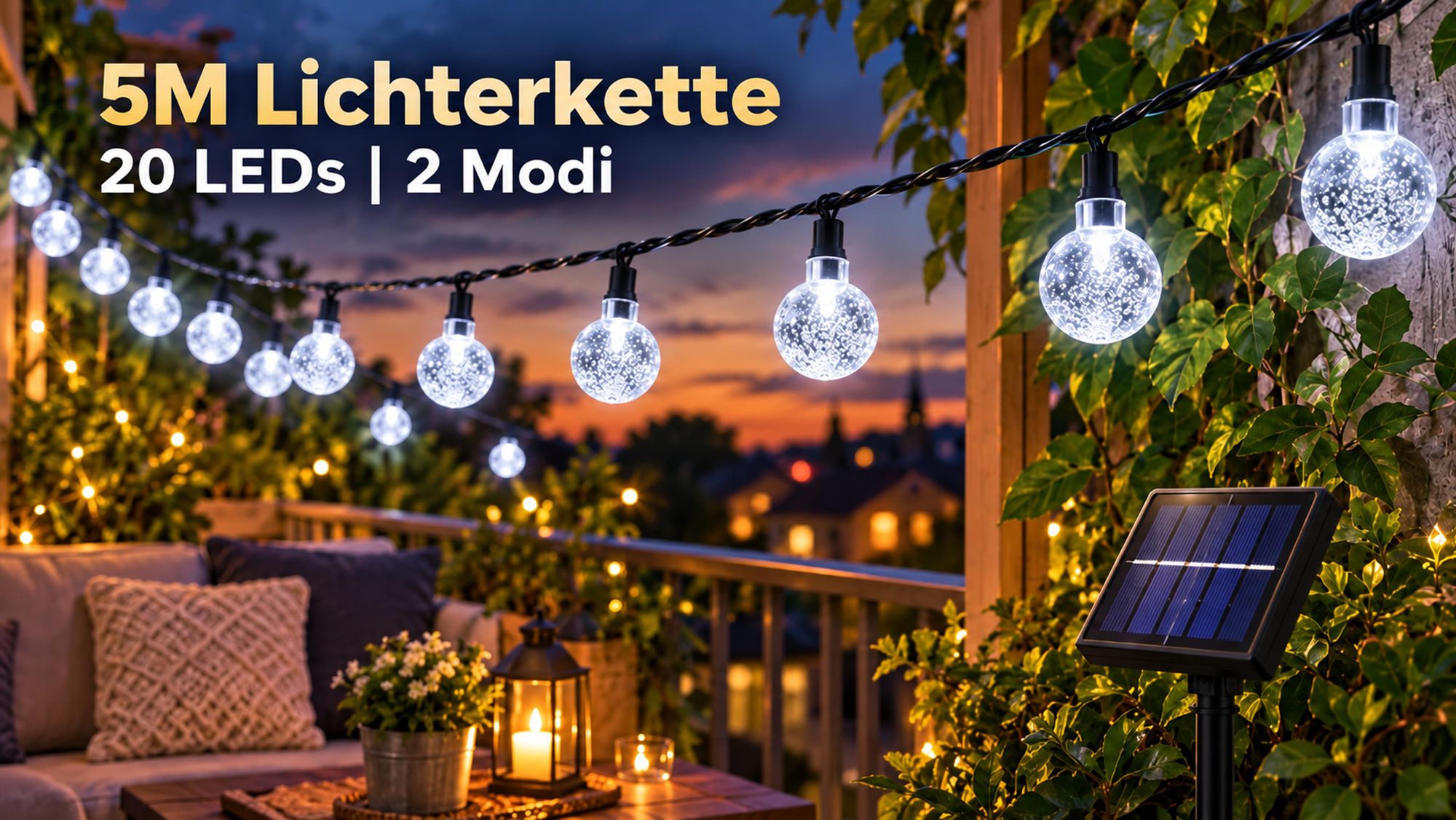 5M Lichterkette Außen Solar Glühbirnen LED Lichterketten, Innen Außen Weihnachten Beleuchtung Outdoor Garten Deko, Weiß