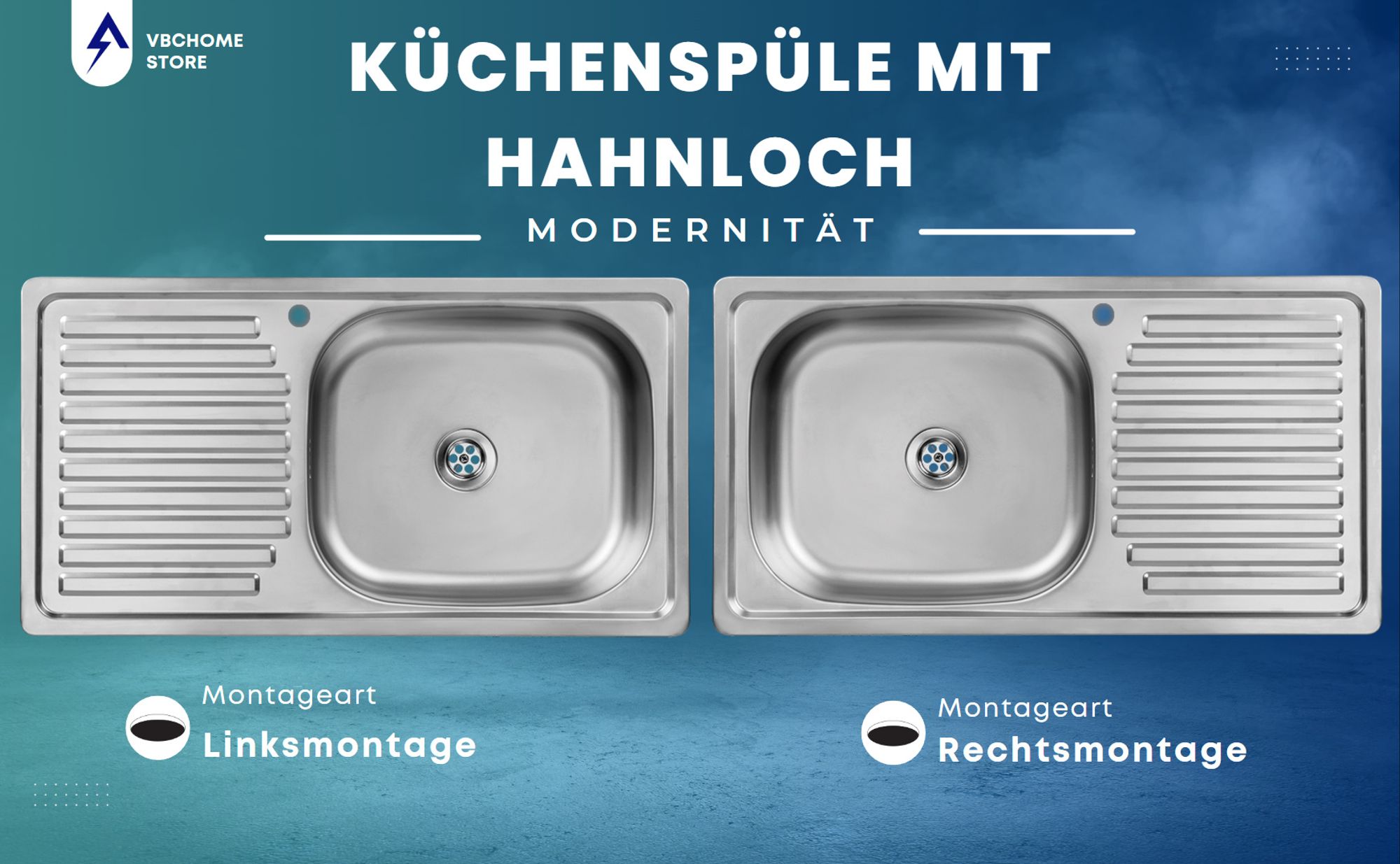 VBChome Edelstahlspüle 75 x 40 x 14 cm Edelstahl Glatt Küchenspüle mit Hahnloch Spüle Linksseitig Pflegeleichte Abtropffläche Ablaufgarnitur Siphon