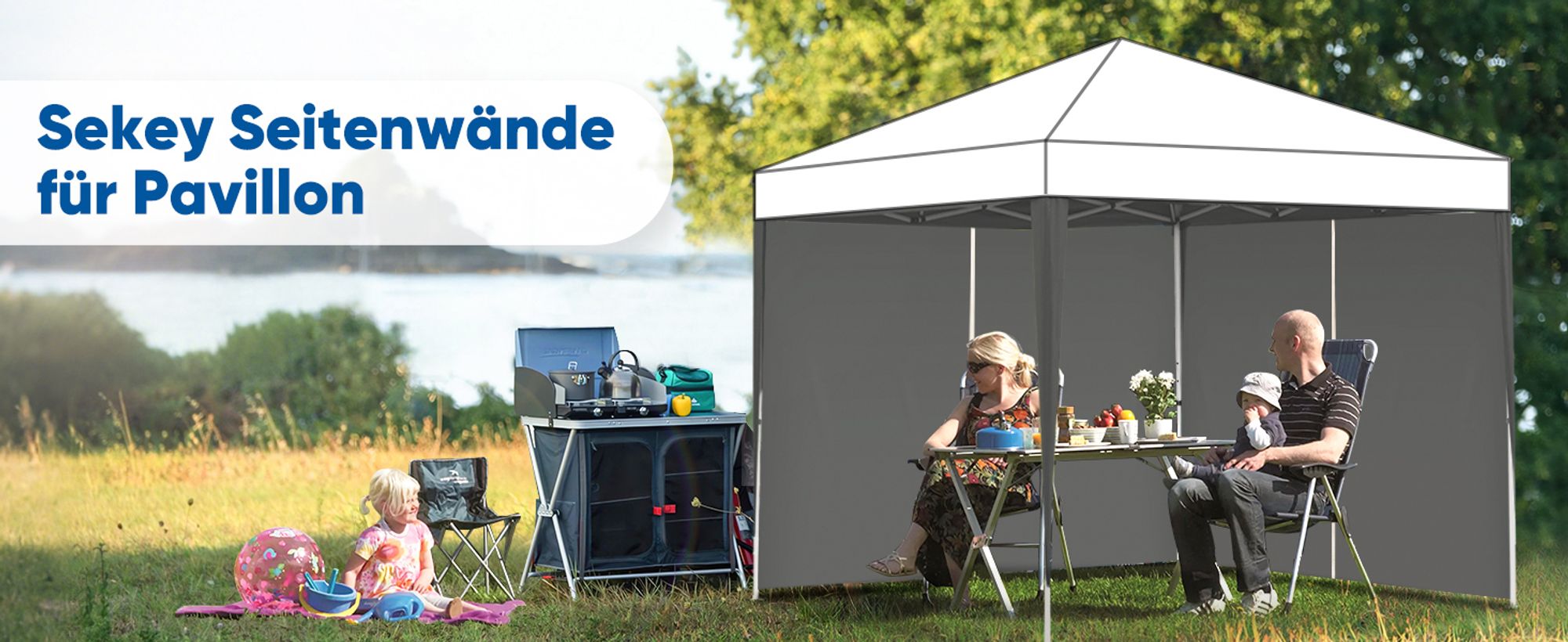 Sekey 2 Seitenteile für 3x3 /3x6m/3x9m pavillon mit Reißverschluss, Grau