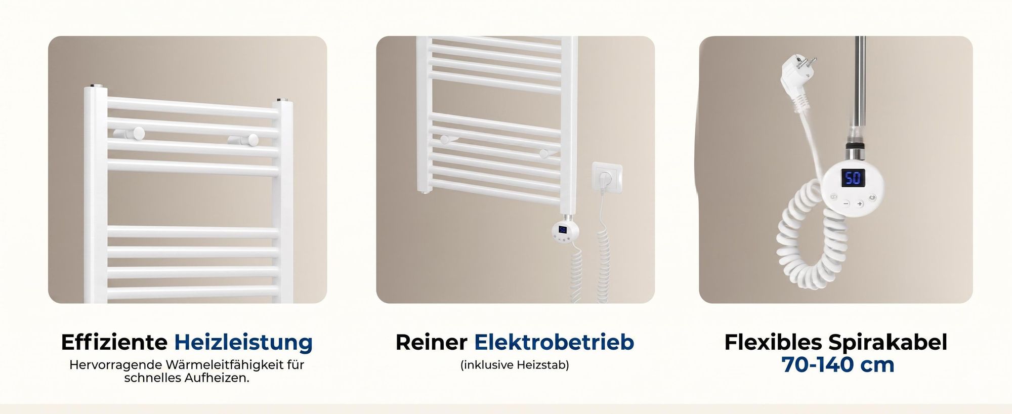 Heilmetz Badheizkörper 600W Elektrisch Handtuchheizkörper Heizkörper 120 x 60 cm Elektrischer Handtuchtrockner Weiß Rundrohr