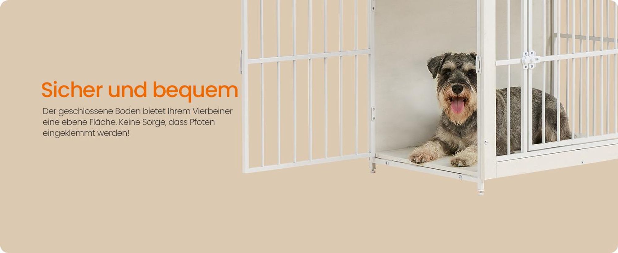 FEANDREA Hundehütte Indoor, stabiler Hundekäfig, Hundebox mit 2 Türen, 82 x 55 x 64 cm, weiß-braun