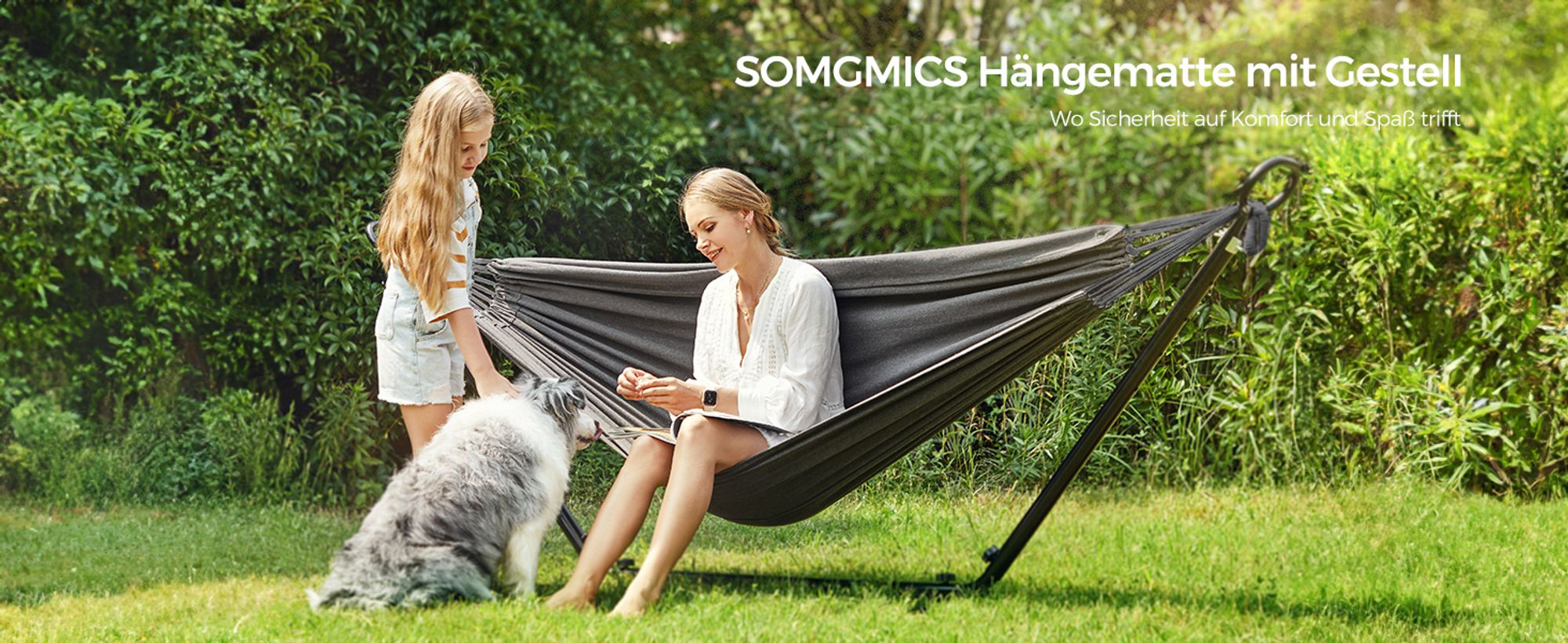 SONGMICS Hngematte mit Gestell, 210 x 150 cm, auf 5 Hhen