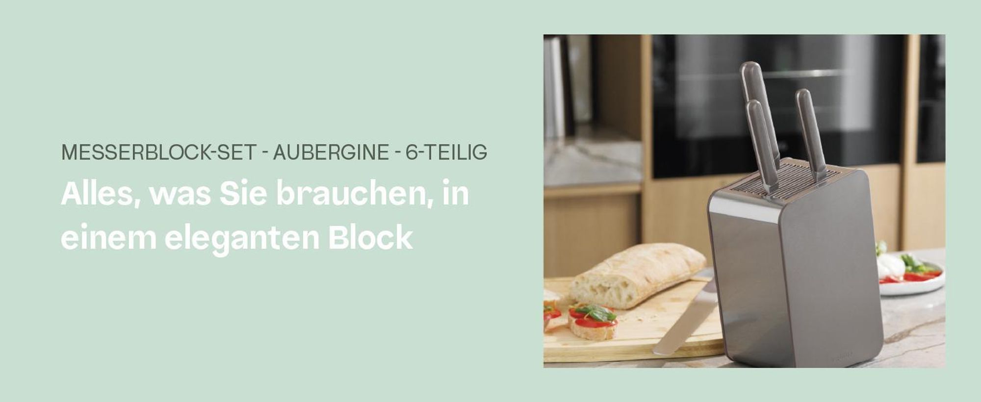 BergHOFF Home Elements Messerblock Set 6 teilig, Edelstahlmesser mit Halter, ergonomische Griffe, Aubergine