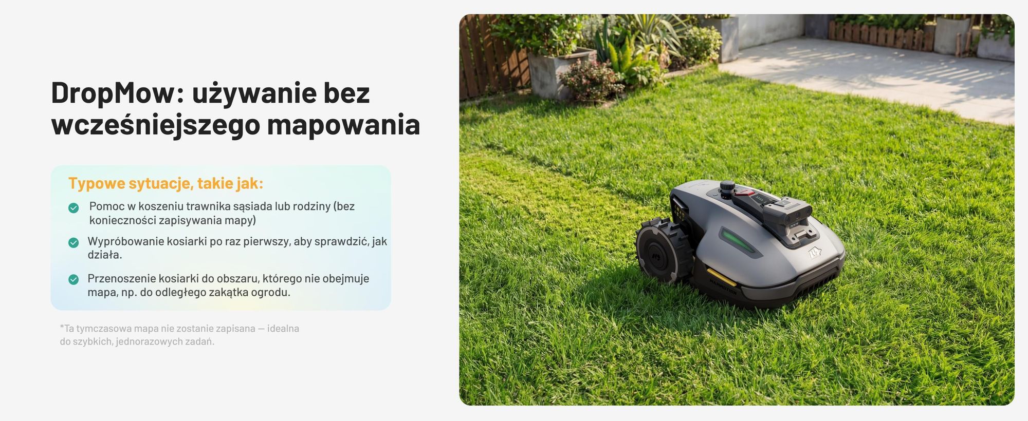 Robotická kosačka Mammotion YUKA Mini 2 800 s garážou a umývacím stojanom, do 800 m², DropMow, auto mapovanie, kosenie okrajov, 4G-Modul, APP