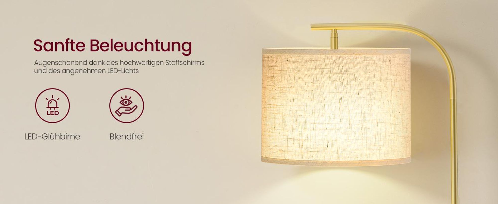 VASAGLE Stehlampe modern mit höhenverstellbarem Bogen, Leselampe mit Fußschalter, für Wohnzimmer, Stoffschirm, E27, schwarz