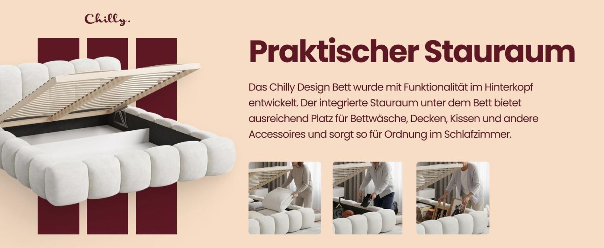 Chilly Design Polsterbett Stone Hellgrau Bouclé Stoff 200x200 cm mit Stauraum Quelle 83