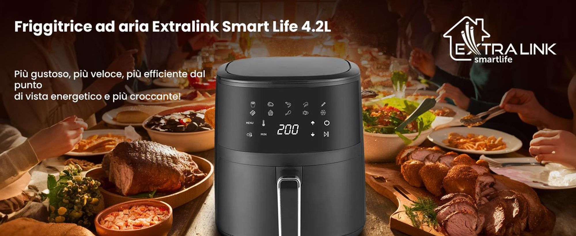 Extralink Air Fryer 4,2 L, friggitrice ad aria, 1300 W, display touch, nera