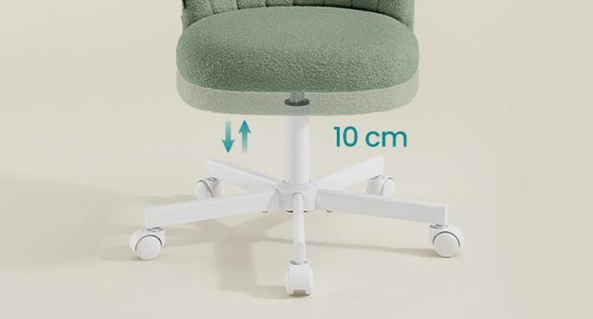 SONGMICS Schminkstuhl, Bürostuhl, Teddy-Fleece-Oberfläche, höhenverstellbar, kompaktes Design, grün