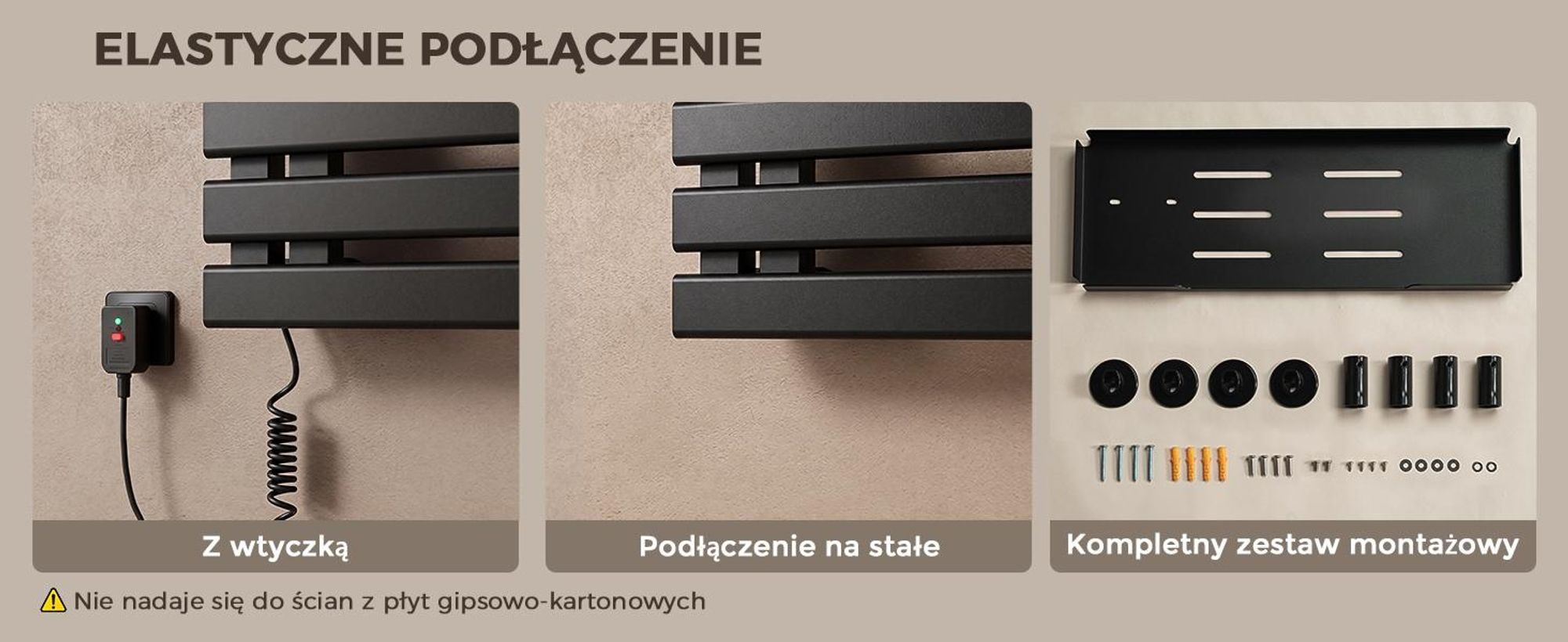 S'AFIELINA Grzejnik Łazienkowy Elektryczny 1050×500 mm 335 W Czarny, Grzejnik na Ręczniki z Półką, WiFi, Ogrzewanie Włóknem Węglowym, 6 Trybów