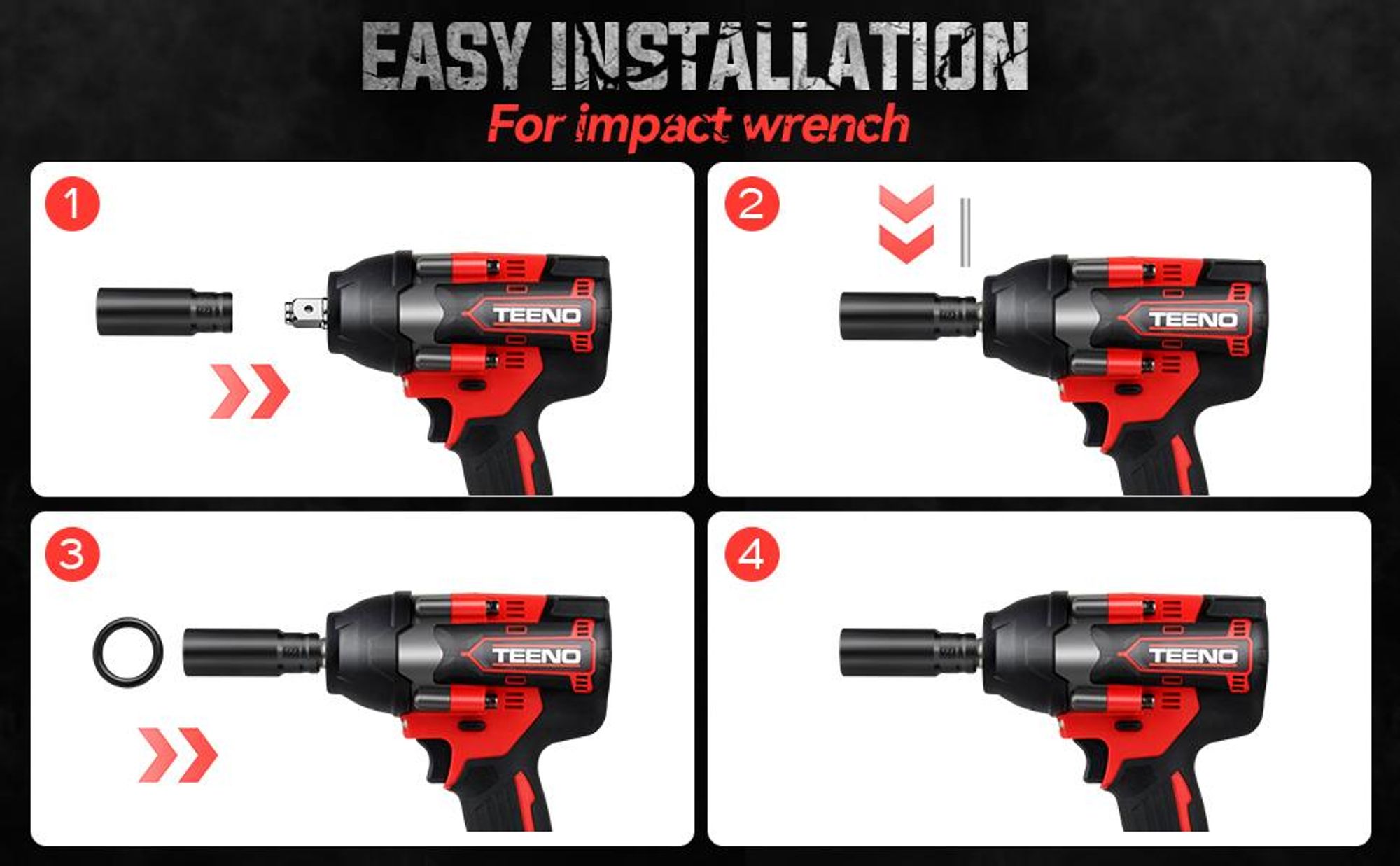 TEENO Clé à Choc Sans Fil 700 Nm 1/2", 20V Brushless avec 2 Batteries 4000mAh, 4 Douilles (17/19/20/21mm), Tête Pivotante 180° & 90°, Chargeur Rapide