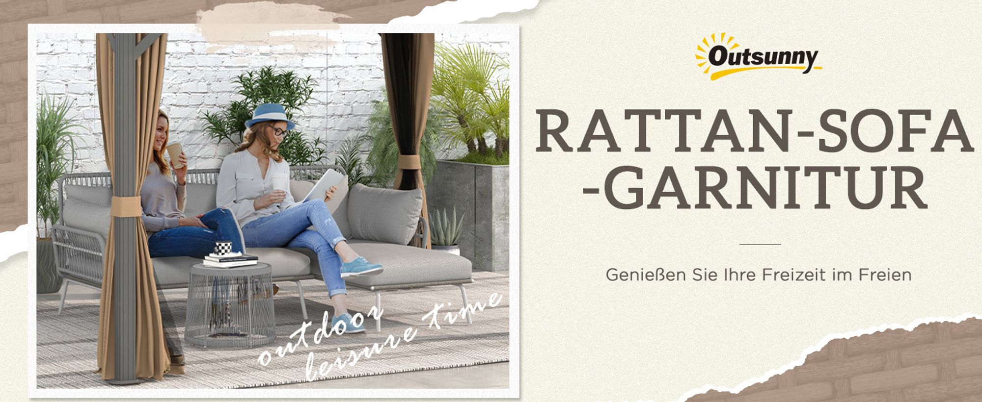 Outsunny Gartenmöbel-Set, Ecksofa & Beistelltisch, Polyrattan, Stahlrahmen, Grau