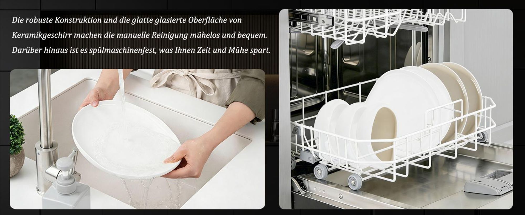 HOMELUX 24-tlg Kombiservice Porzellan Tafelservice für 6 Personen Geschirrset mit Speiseteller Dessertteller Suppenteller Salatschüsseln, Weiß+Khaki