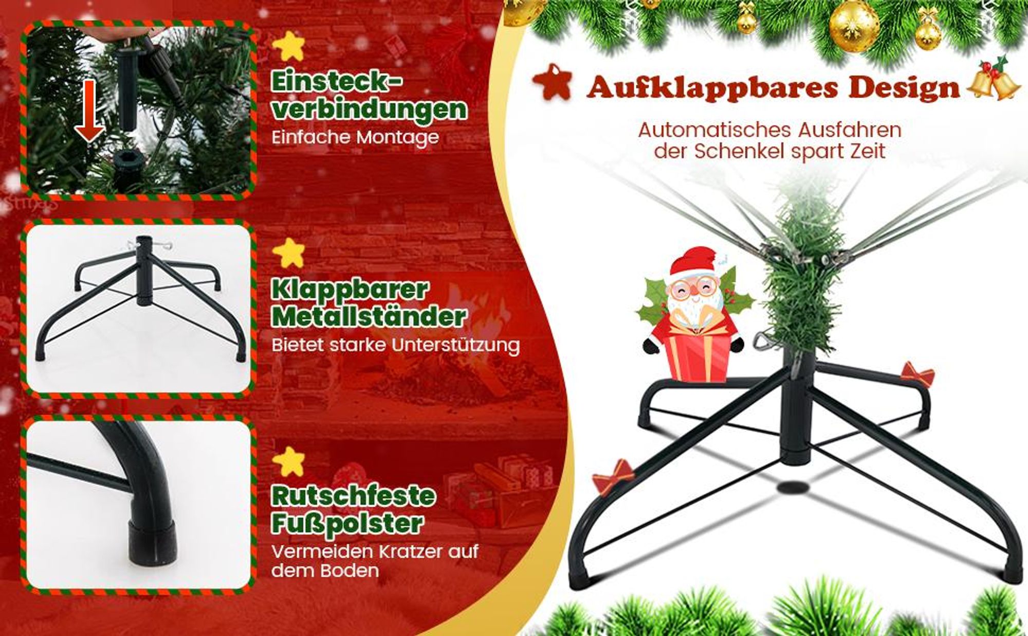COSTWAY 180cm Künstlicher Weihnachtsbaum LED, beleuchteter Tannenbaum mit Kiefernzapfen & roten Beeren & Metallständer, 11 Lichtmodi, Christbaum PVC Kunstbaum Weihnachten, grün