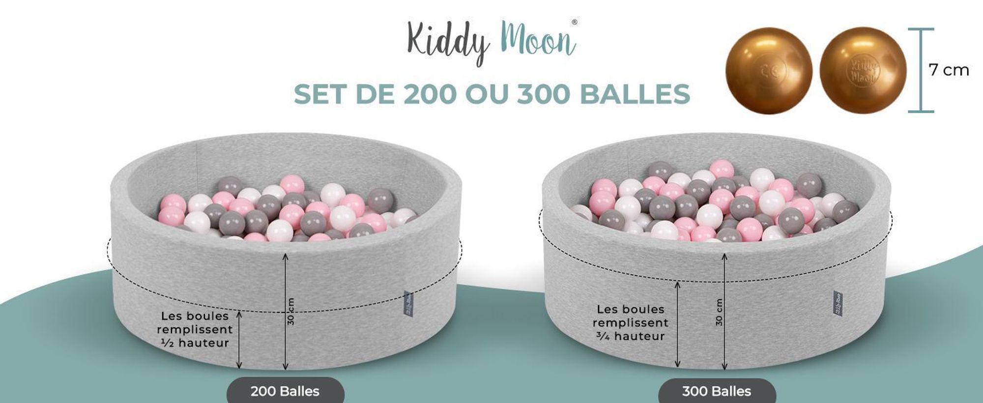 KiddyMoon Piscine À Balles pour Bébé Rond 90x30cm - 200 balles ∅ 7cm - pour Enfant- fabriqué en UE - Nettoyage Amovible - Gris clair Blanc Gris Menthe