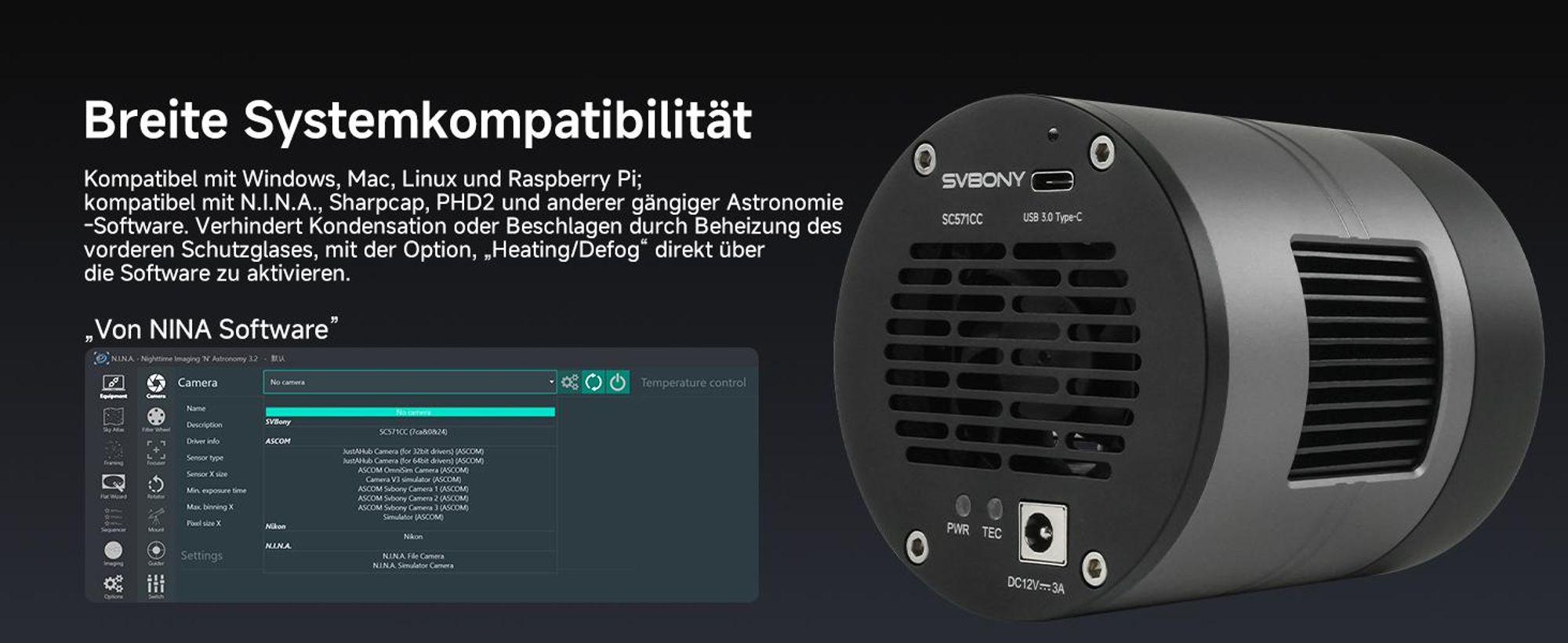SVBONY SC571CC Teleskopkamera mit 26MP IMX571 BSI-Sensor, 35° Zweistufige TEC Farbkühlung, Astronomische Kamera ohne Amp-Glow, für Emissionsnebel