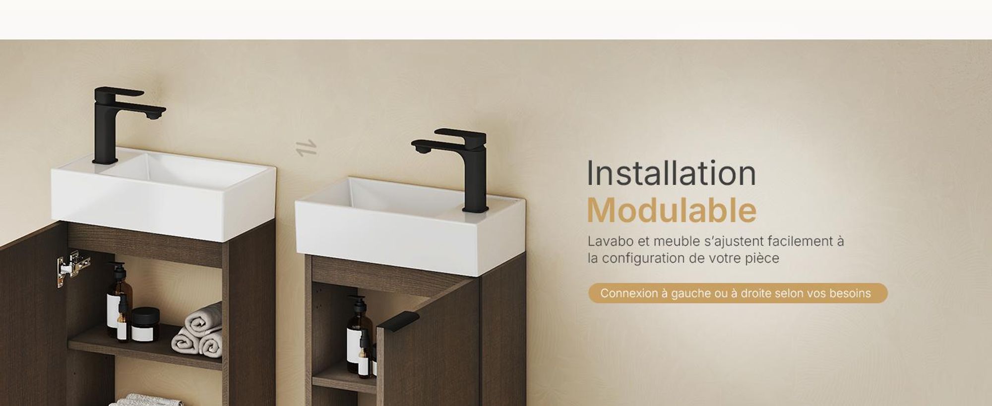 EMKE Ensemble de lavabos Meuble sous-lavabo avec vasque en céramique 417×240×646 mm suspendu, Soft-Close, chêne fumé