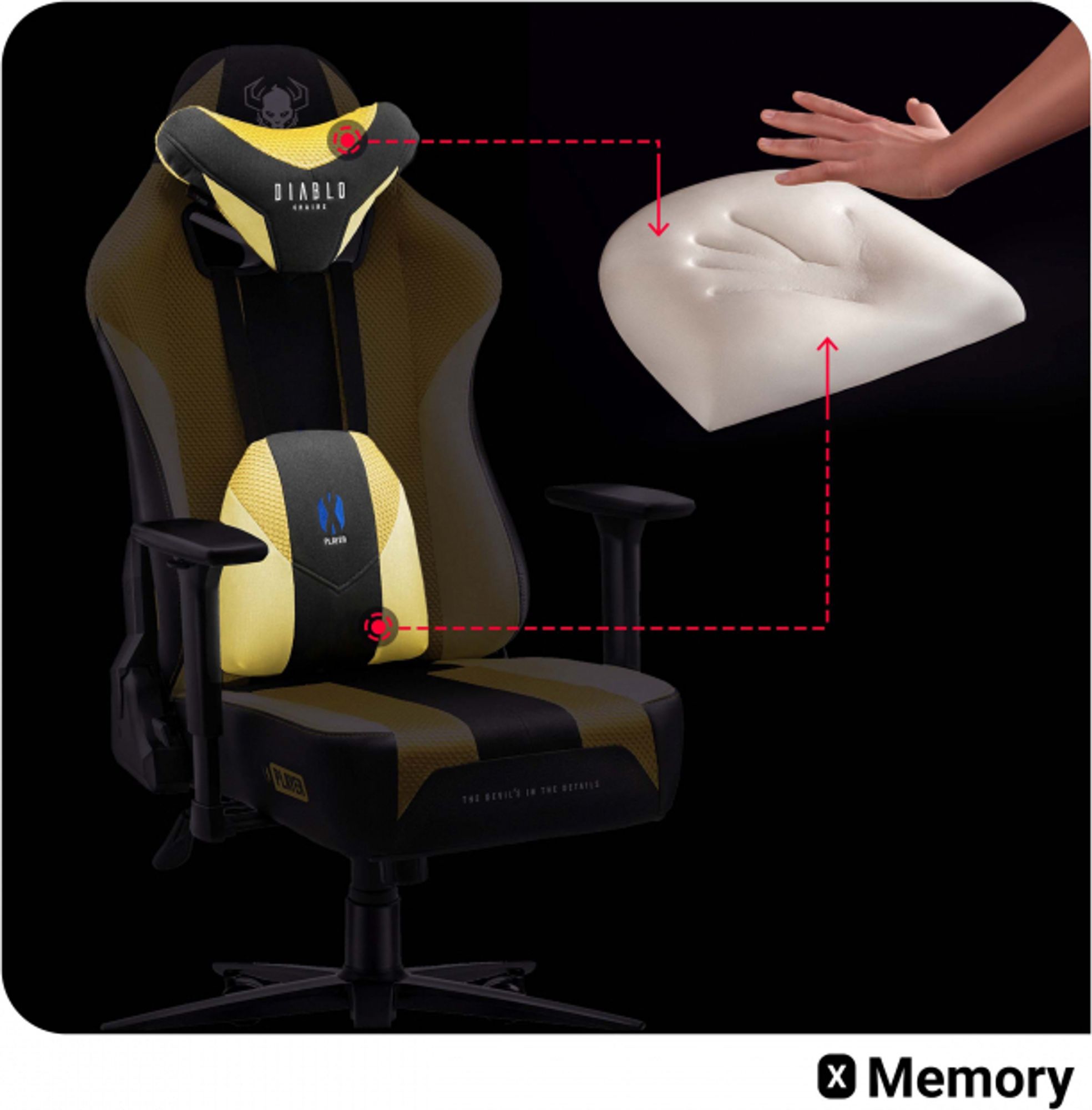 Diablo X-Player Gaming Stuhl Bürostuhl Schreibtischstuhl Stoff 3D Armlehnen Ergonomisches Design Nacken/- Lendenkissen (Dark Sunflower, XL)