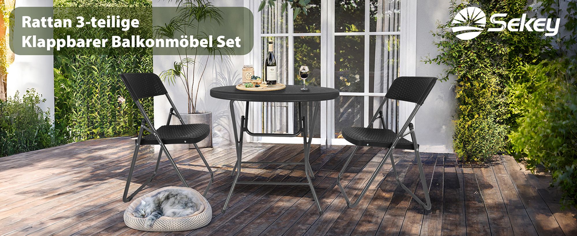 Sekey Balkonmöbel Bistroset 3 tlg Klappbar Rund-KlappTisch Gartenstuhl  Terrasse Bistro Sitzgruppe Essgruppe Garnitur Set