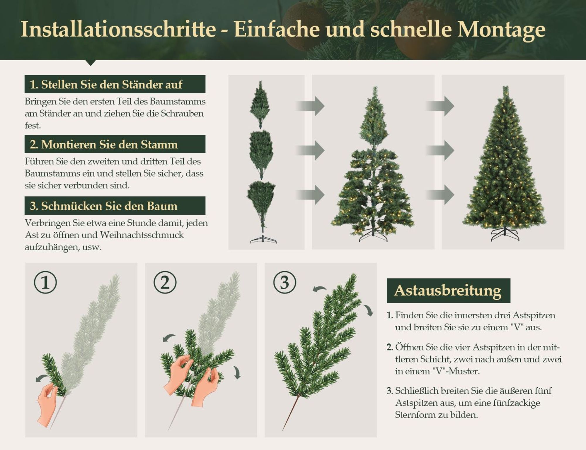 Salcar 180 cm Künstlicher Weihnachtsbaum mit Beleuchtung, 2 Lichtfarben (Warmweiß/Bunt), LED Tannenbaum inkl. Fernbedienung