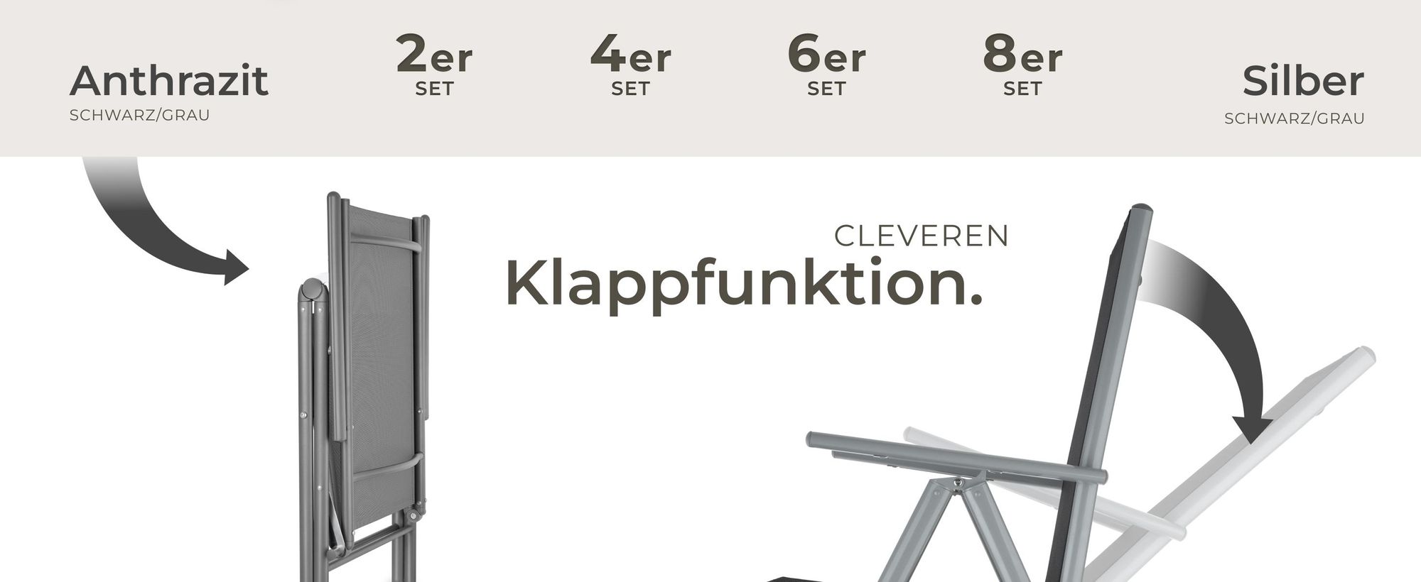 tectake® Klappbare Gartenstühle mit verstellbarer Lehne, Netzgewebe