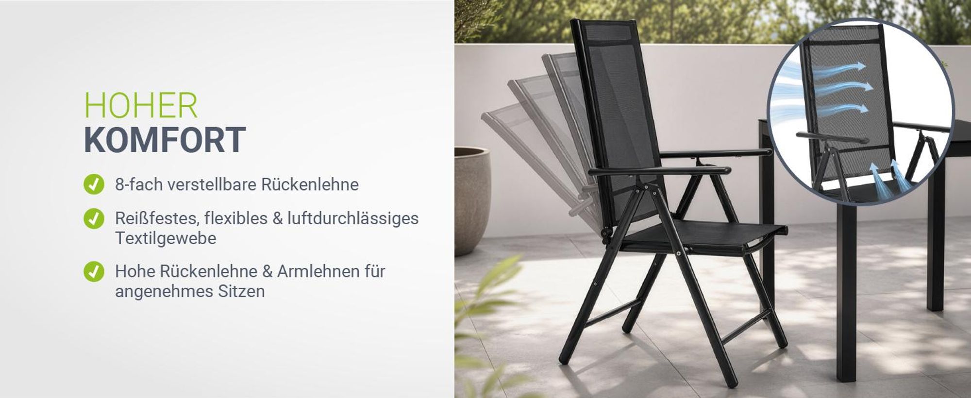 Juskys Aluminium Gartengarnitur Milano Gartenmöbel Set mit Tisch und 4 Stühlen Dunkel-Grau mit schwarzer Kunstfaser Alu Sitzgruppe Balkonmöbel