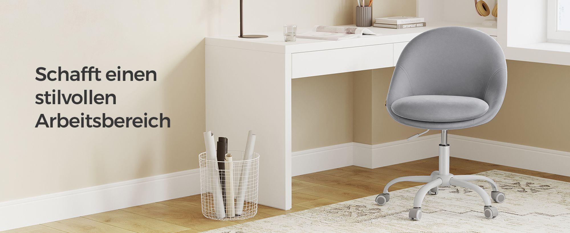 SONGMICS Homeoffice Stuhl, Drehstuhl, Schreibtischstuhl, aus Samt, taubengrau