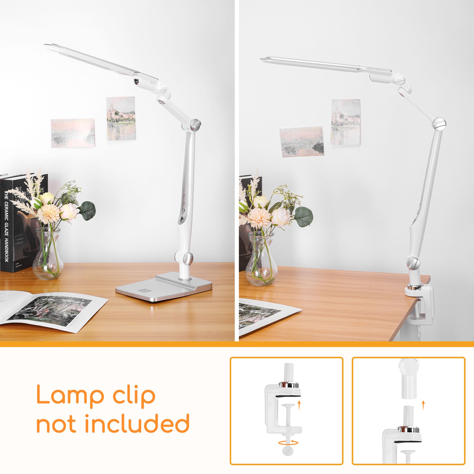 Aigostar Schreibtischlampe, LED-Schreibtischlampe, dimmbar, Schreibtischlampe 950lm, klappbar, einstellbare Farbtemperatur (3300K-6000K), 9W,Silber