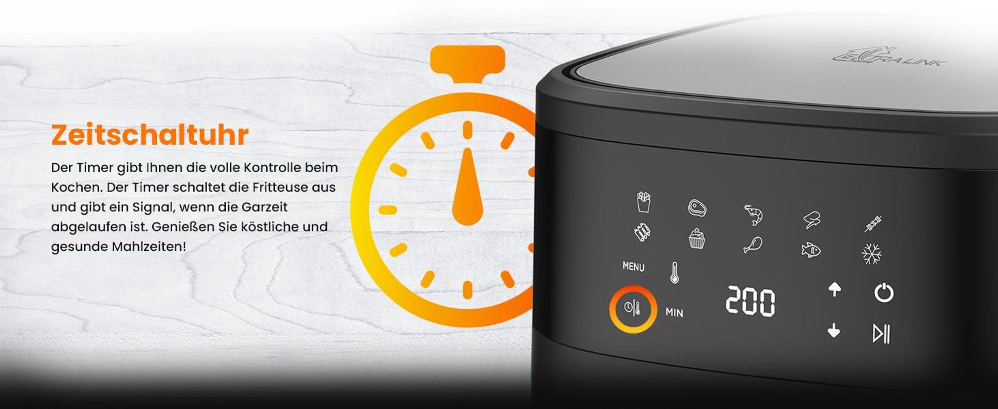 Extralink Air Fryer 6,5 L Heißluftfritteuse 1800 W mit Sichtfenster und LED-Touchdisplay