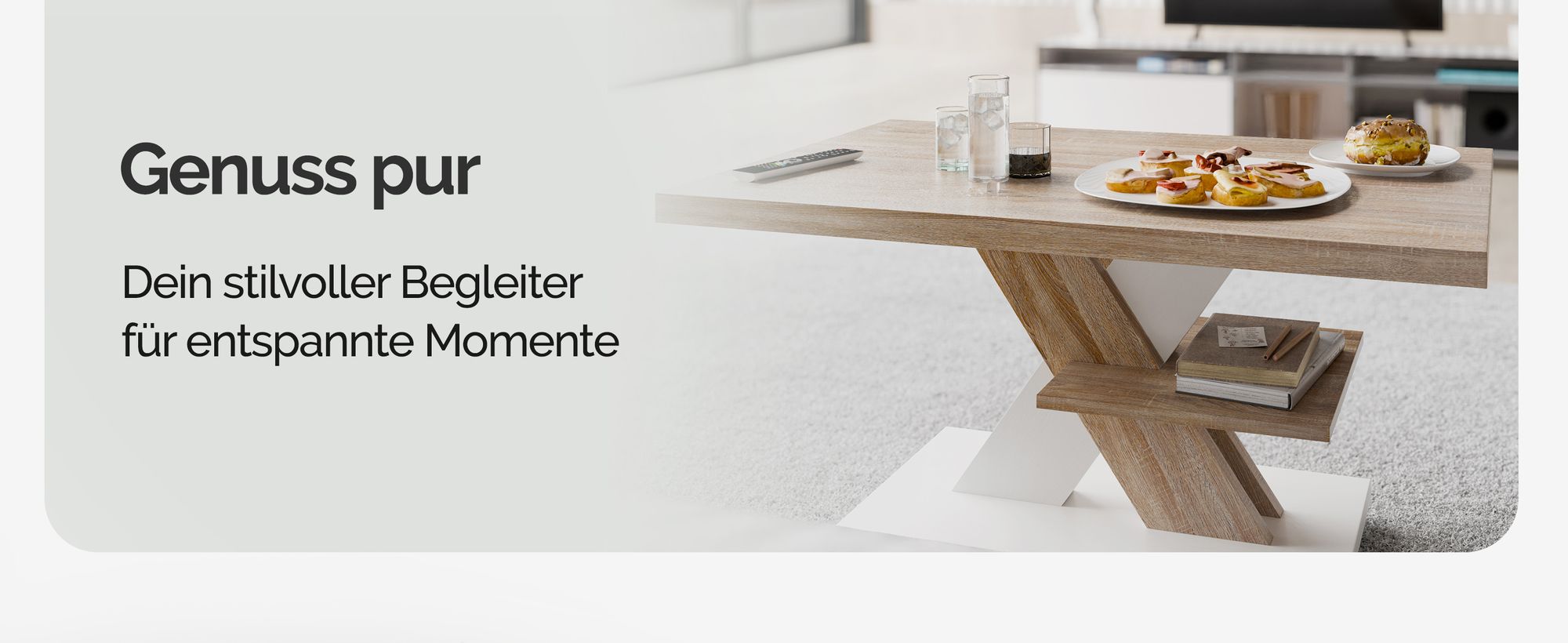 CASARIA® Couchtisch Weiß Eiche Holz Stauraum Ablage Kratzfest Modern Rechteckig 50kg Belastbar Beistelltisch Wohnzimmer Couch Tisch Detroit 90x60cm