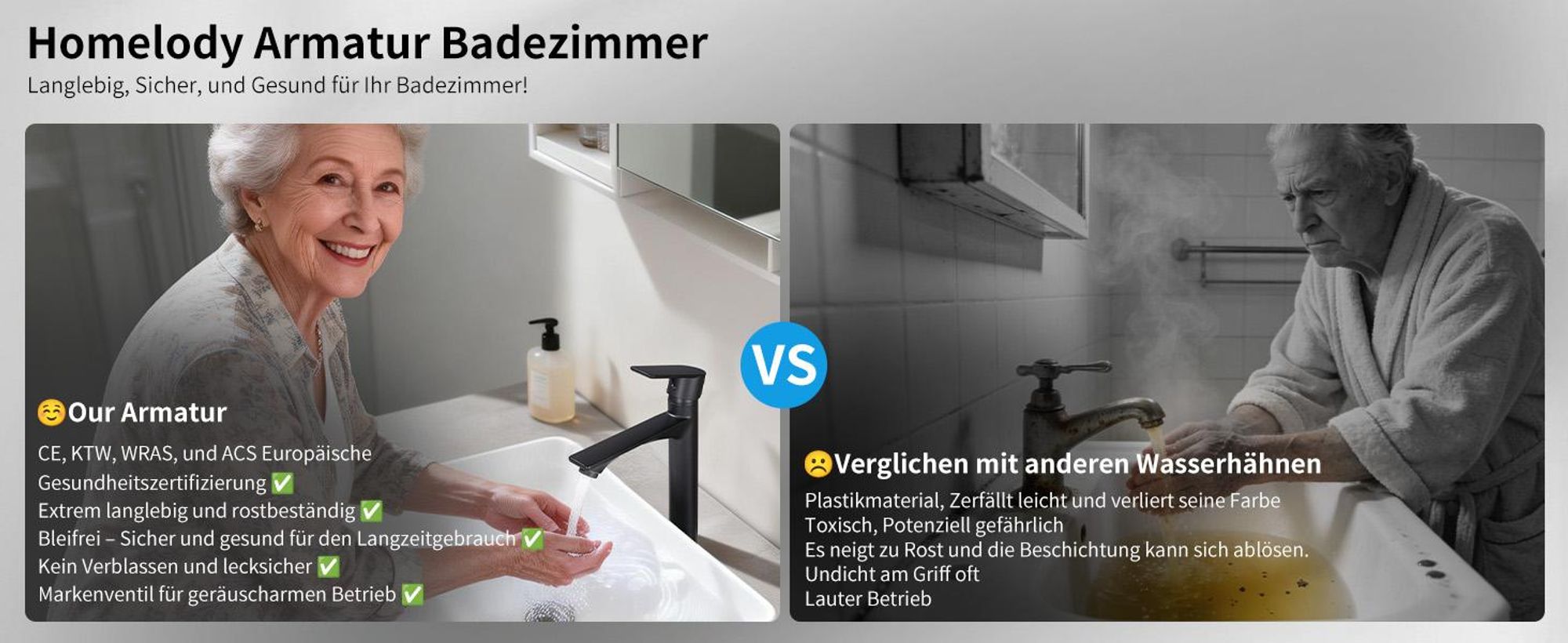 Homelody Wasserhahn Bad Schwarz,Waschtischarmatur Mischbatterie Einhebelmischer für Aufsatzwaschbecken, Ablaufventil mit Pop-up Mechanismus