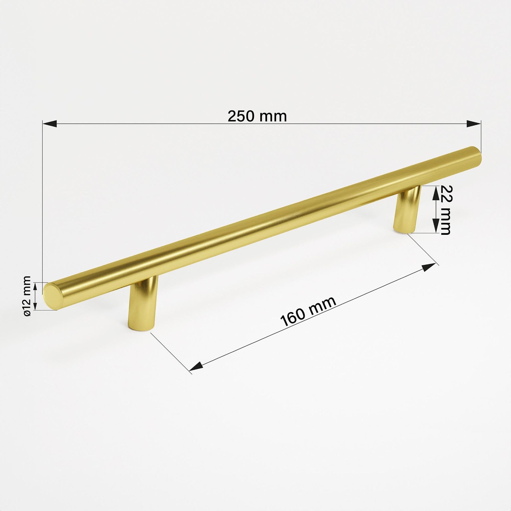 10x Design Möbelgriffe Gold – Bohrlochabstand 160mm – Breite 250mm – Aluminium Stangengriffe abgeschrägt