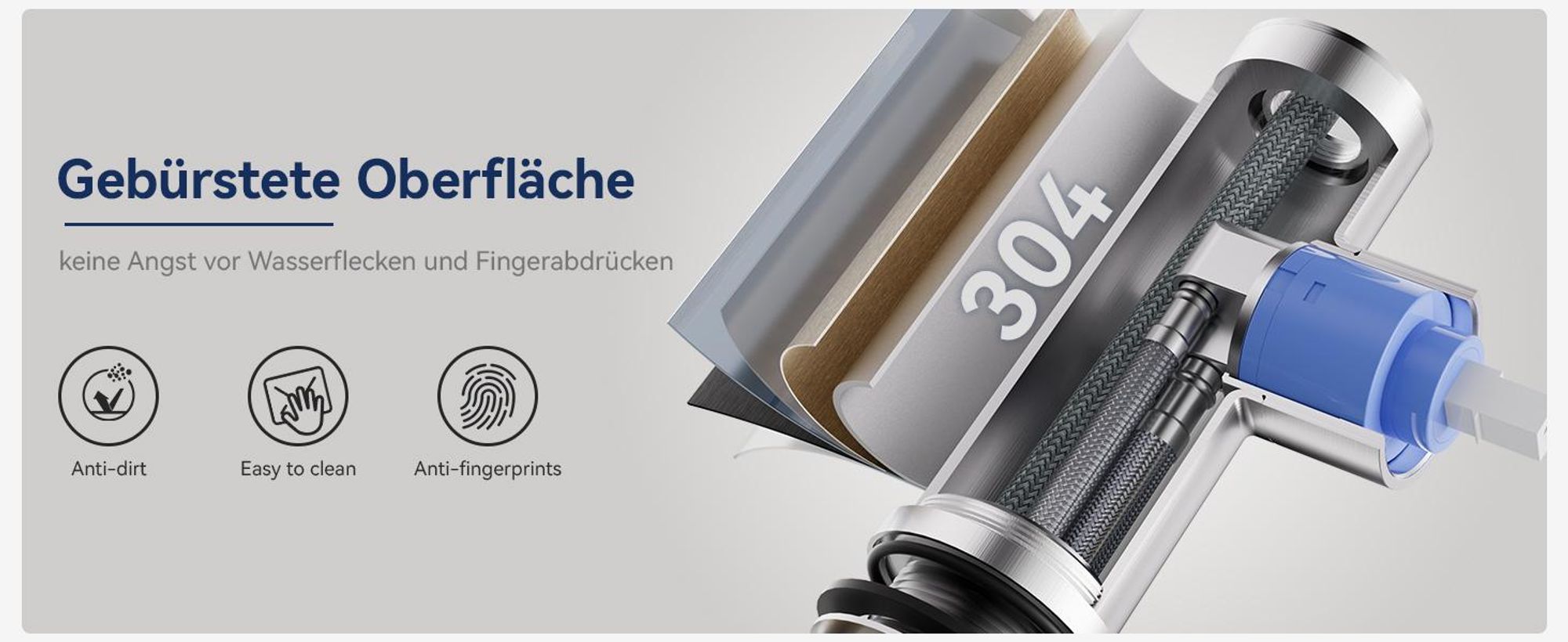 Lonheo Niederdruck Küchenarmatur Wasserhahn Küche ausziehbar 360° drehbar Spültischarmatur mit Brause, Edelstahl Küchenwasserhahn, Gebürstet
