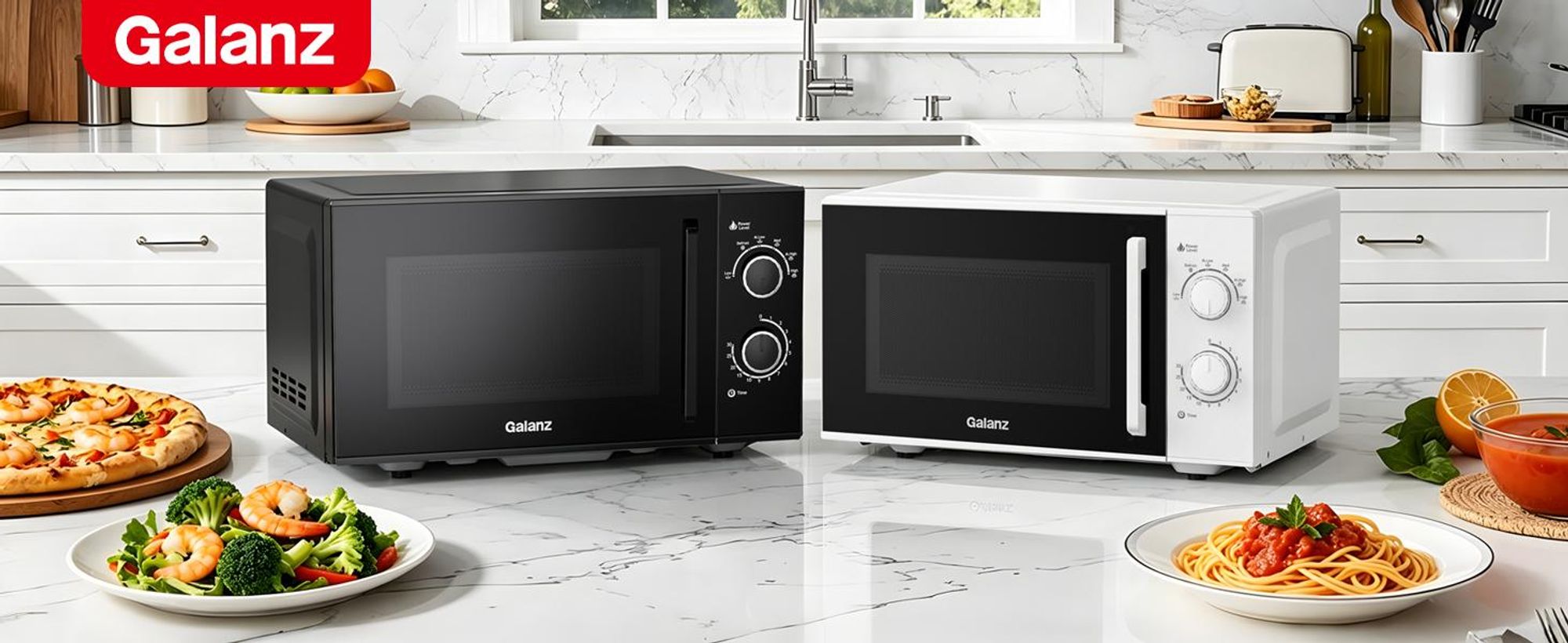 Galanz Mikrowelle 25L 900W Drehregler 6 Leistungsstufen Auftaufunktion schwarz