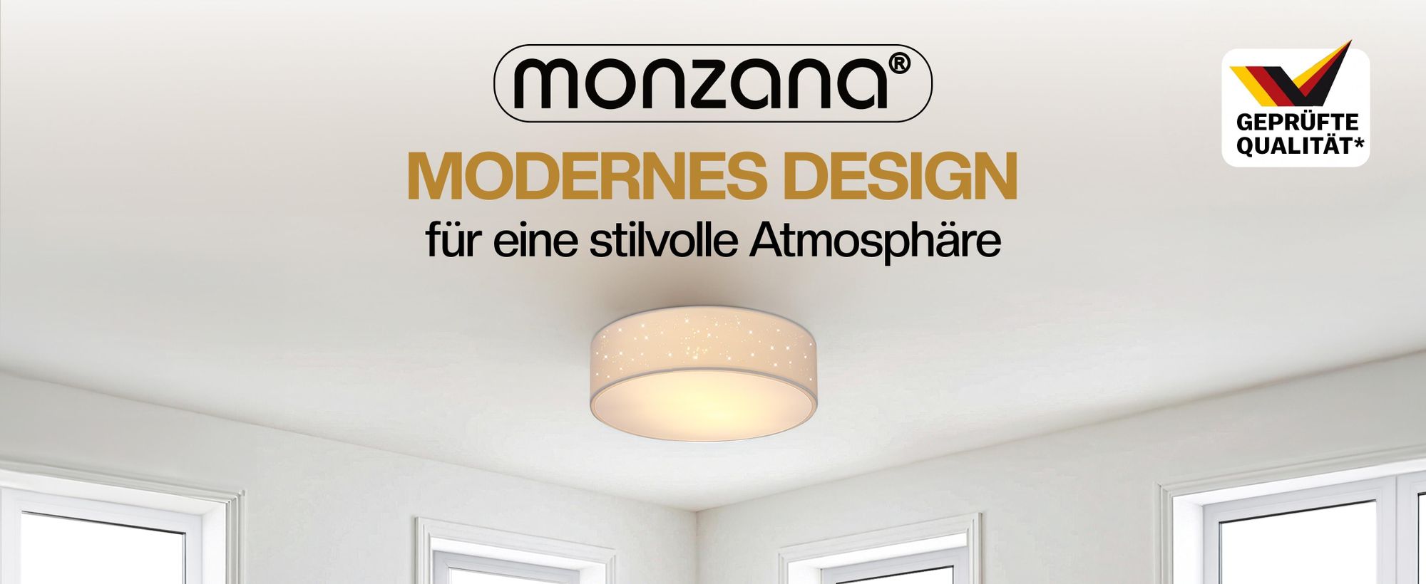 MONZANA® Deckenlampe Sternenhimmel Wohnzimmer Schlafzimmer E27 Weiß Rund 38cm Stoffschirm 2-Flammig 40W Küche Lampe Deckenleuchte Stoffdeckenlampe