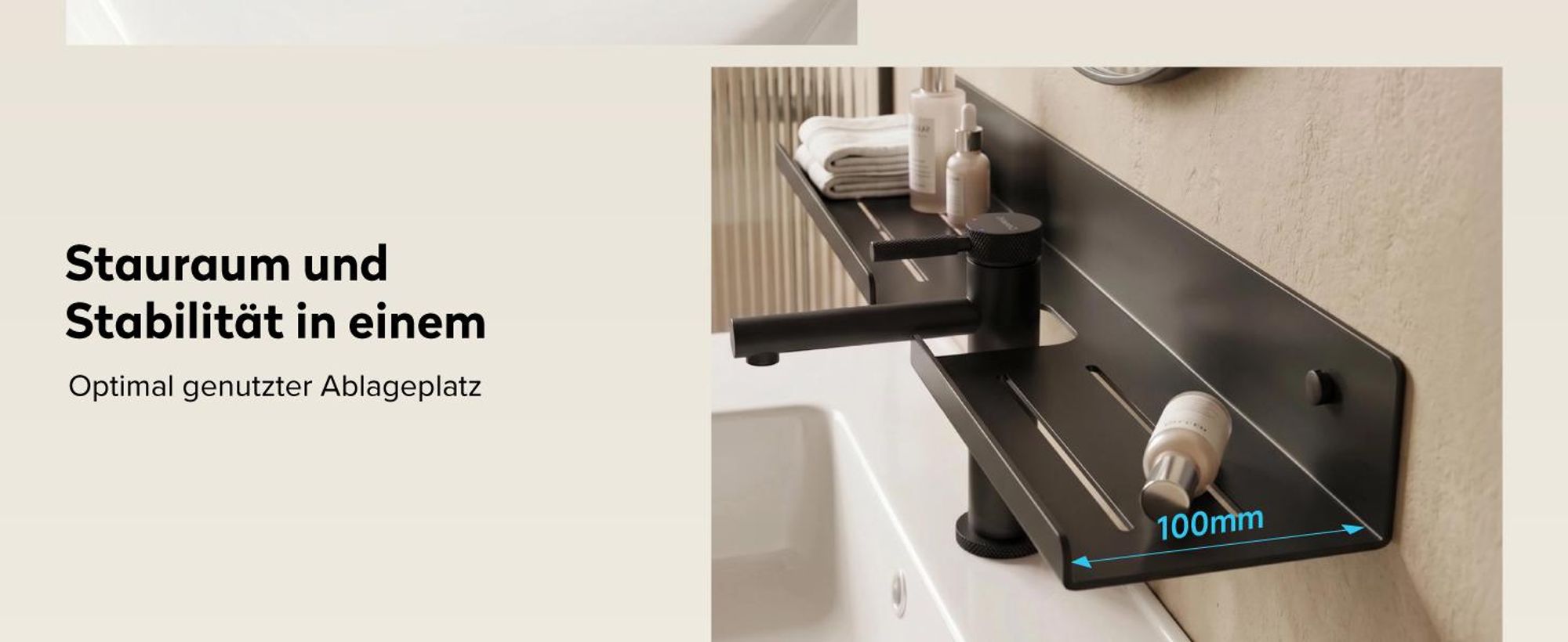 doporro Waschbecken Ablage 60 cm über dem Wasserhahn, Badezimmer Regal Montage mit oder ohne Bohren, Waschbecken-Wasserhahn-Organizer,  Grau Reglo-17