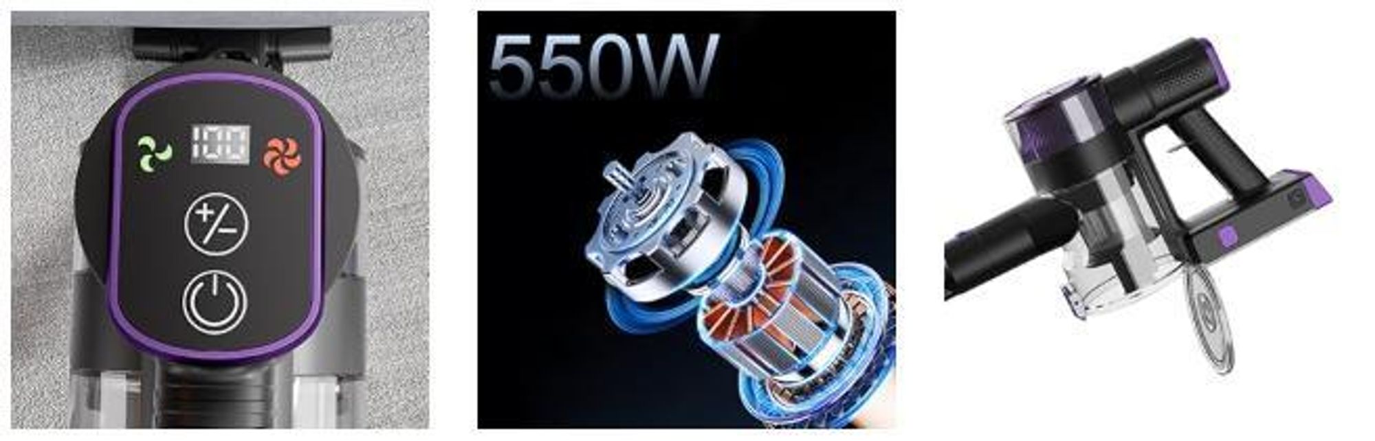 Stanew Akku Staubsauger Faltbar, 45Kpa Kabelloser Staubsauger, 550W Cordless Vacuum Cleaner, 30Min. Laufzeit, LED, für Tierhaare Teppich Auto Sofas
