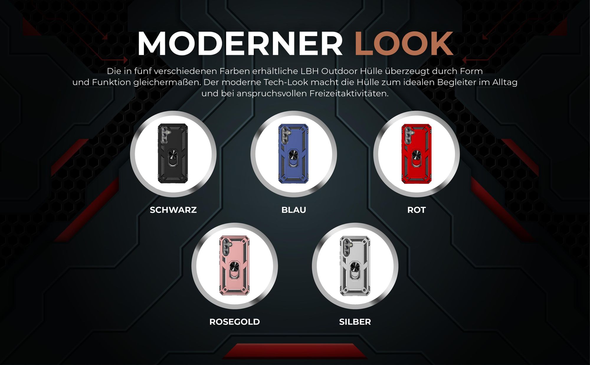 Armorhüllen in Schwarz, Blau, Rot, Rosegold und Silber für Samsung Galaxy A54 5G