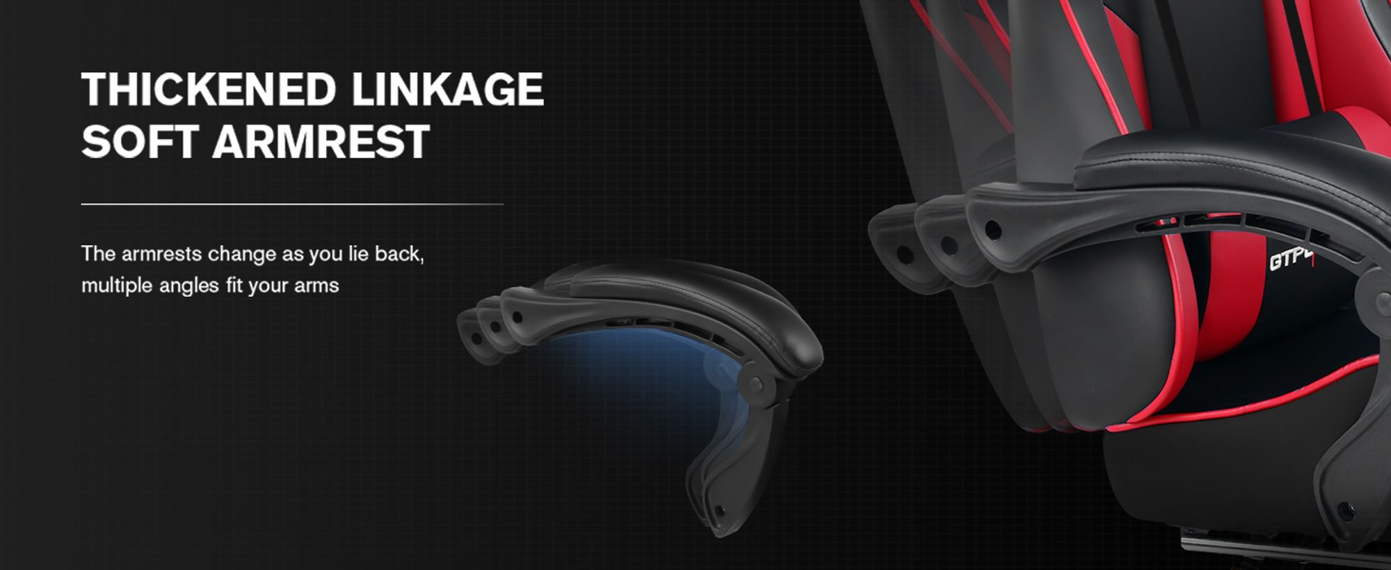 GTPLAYER Gaming-Stuhl Schreibtischstuhl, Ergonomischer Bürostuhl Mit Massagefunktion und Fußstütze, Gestänge Handlauf, Fußkreuz aus Stahl, Rot