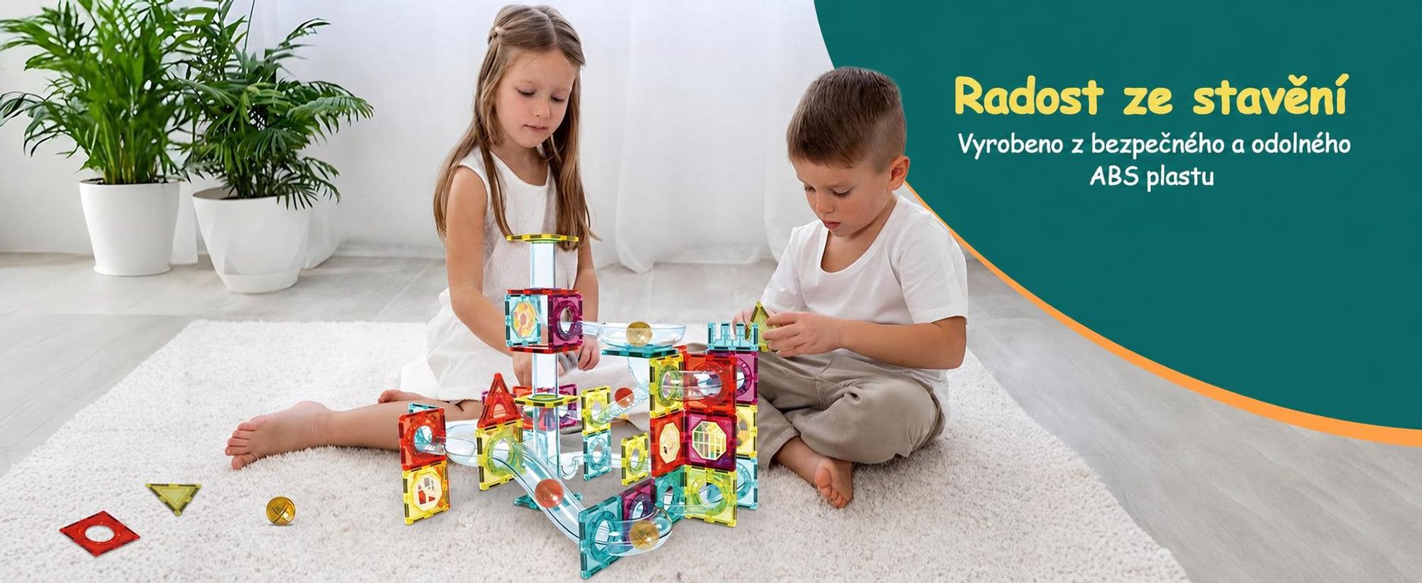 Olvy Magnetické stavebnice 100 dílků - magnetická kuličková dráha a stavebnice pro děti, STEM, Montessori, kompatibilní s Magna & Connetix