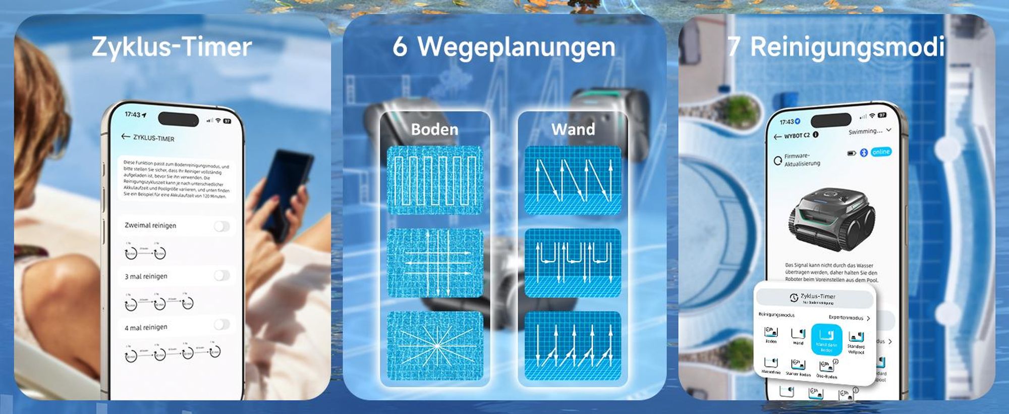 WYBOT C2 Kabelloser Poolroboter - 3592 GPH Saugkraft, 180min Laufzeit, 180μm+10μm Doppelfilter, App-Steuerung, IPX8, bis 1614sq.ft​