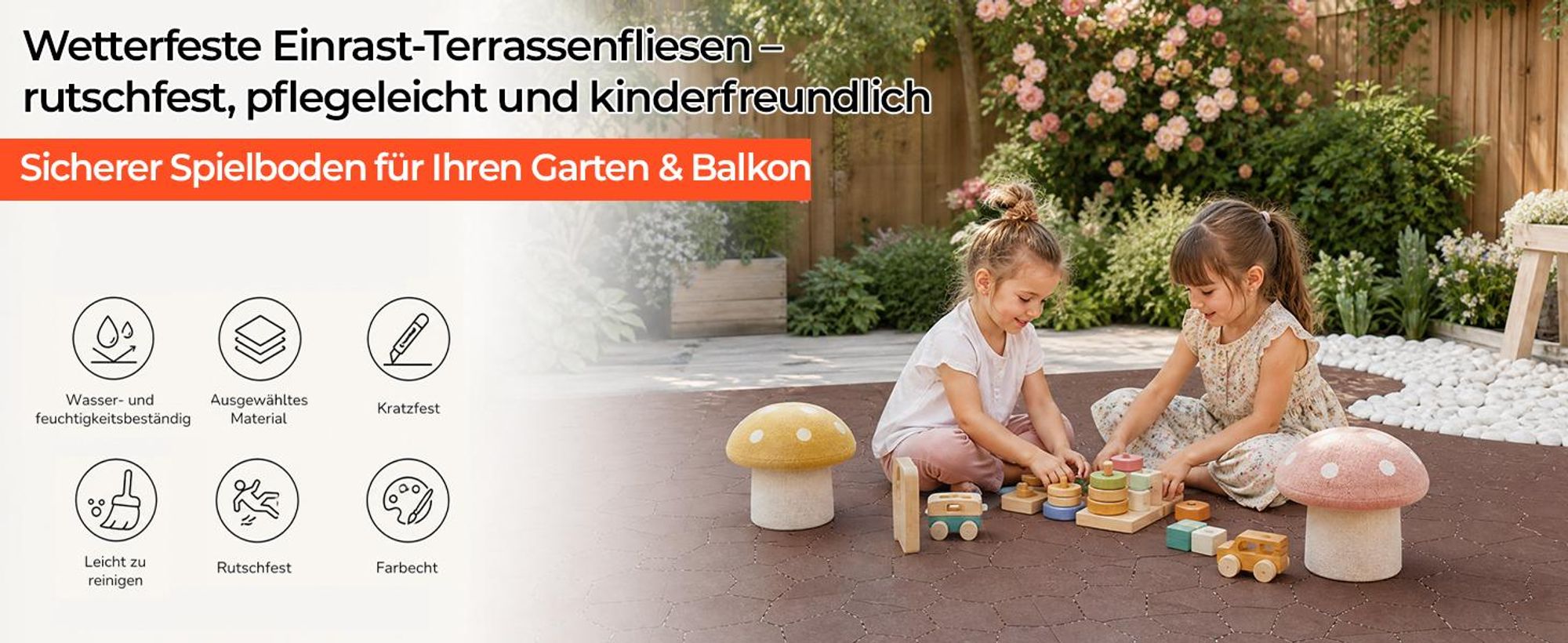 Terrassenfliesen Stecksystem, 44er-Set, Balkonfliesen 30x30 cm, Klickfliesen, Terrassenbodenbelag für Veranda, Pool, Balkon, Garten