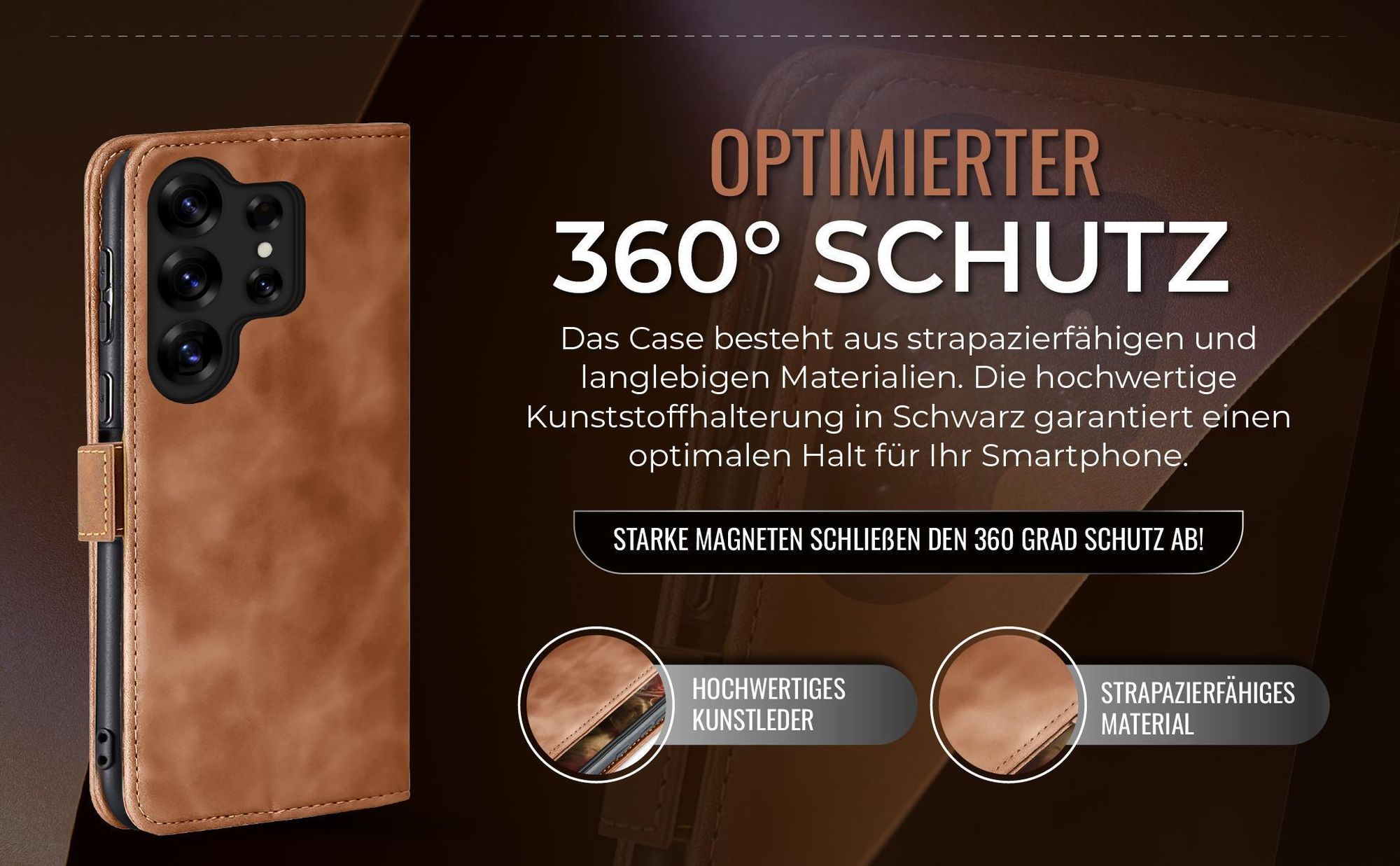 Hellbraune Handyhülle für Samsung Galaxy S25 Ultra mit 360 Grad Schutz