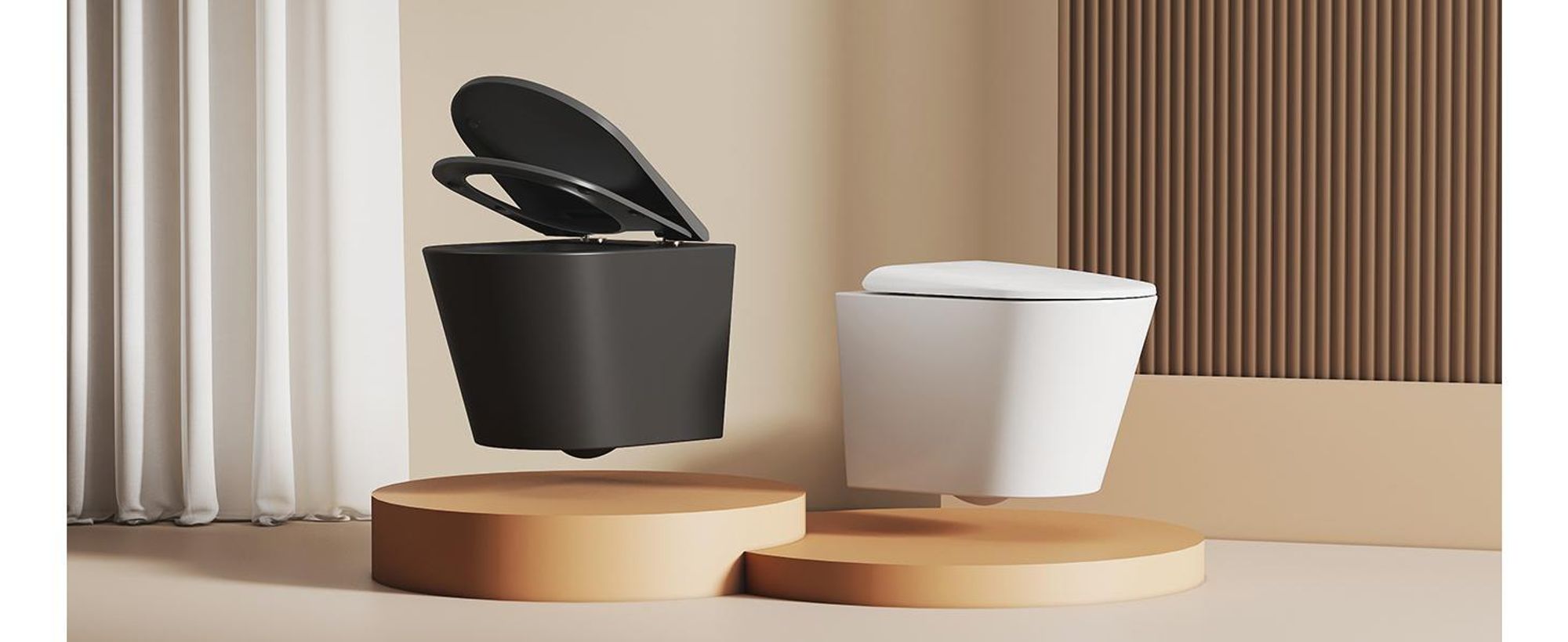 EMKE Hänge-WC Keramik Doppel-Loch-Gegenspülung Wassersparend Wandmontage Toilette mit Direktspülung Soft-Close Deckel geräuscharm Glänzendweiß