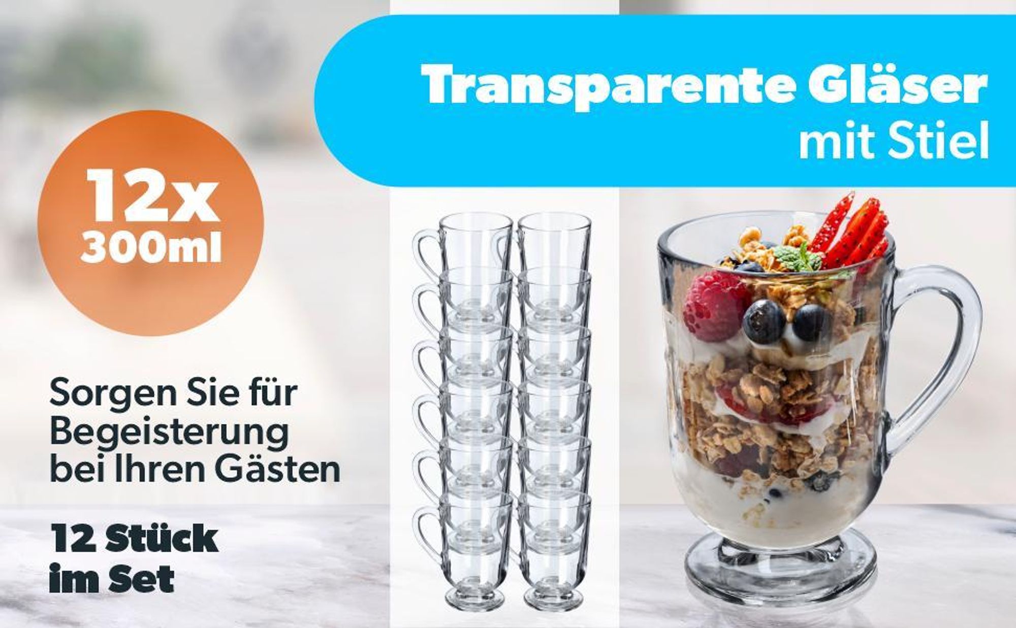 KADAX Kaffeegläser Set, 300ml, Teegläser aus Glas, Glühweingläser, Trinkgläser für Tee, Kaffee, Iris