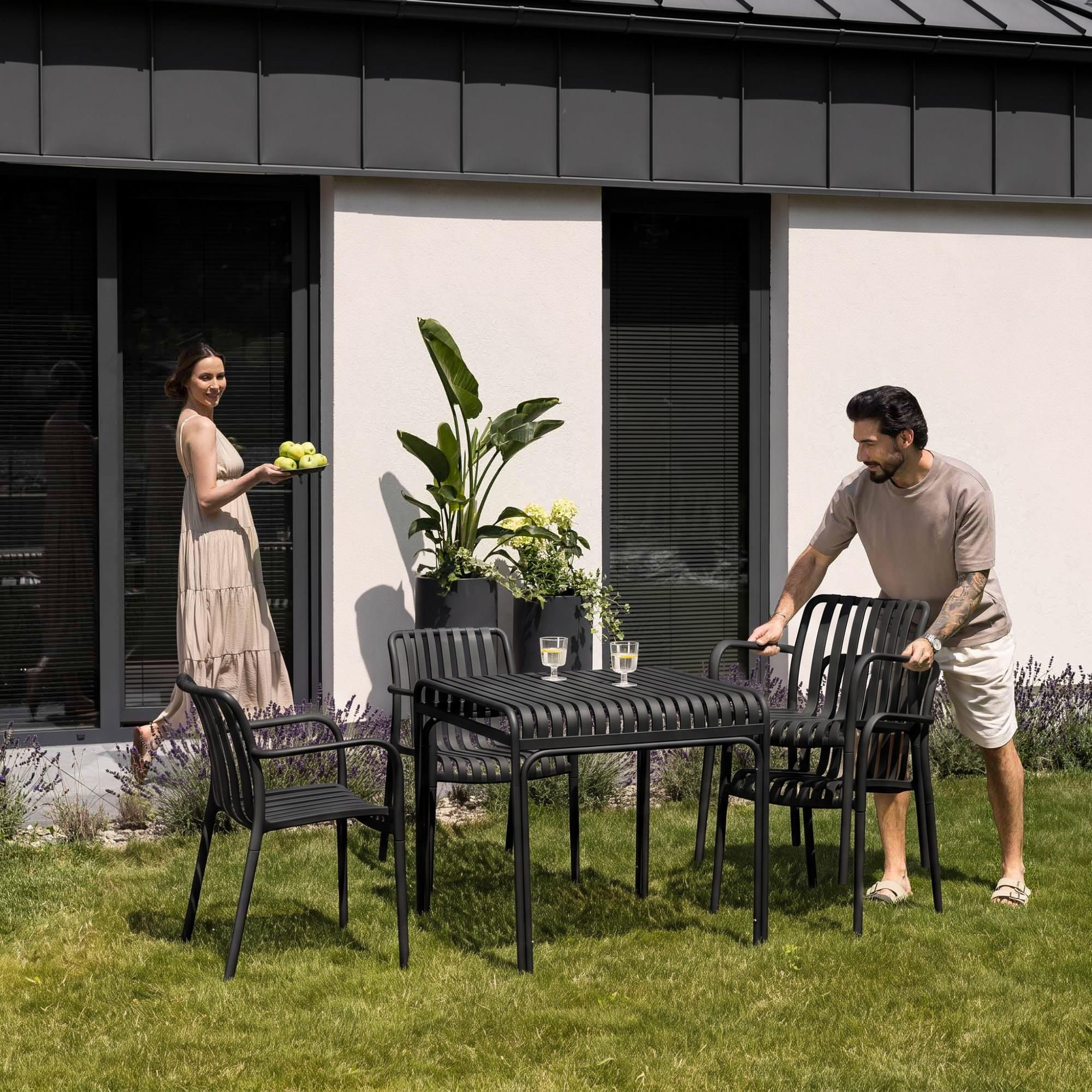 di volio Gartentisch LIWIO - Outdoor Tisch 80x80 cm, wetterfester Balkontisch aus Metall (Schwarz)