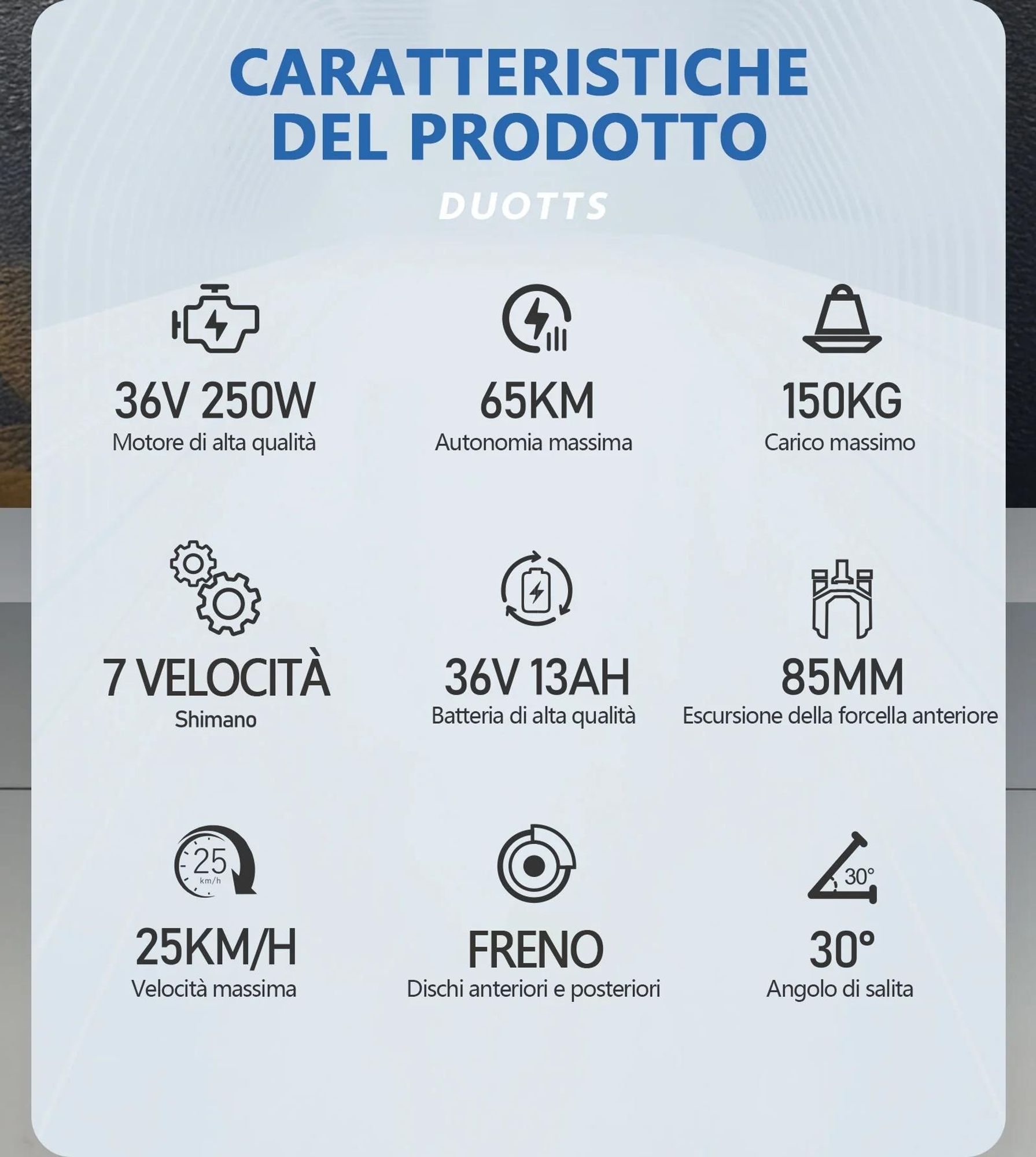 Bicicletta Elettrica Duotts C29 Lite - Motore 250W Batteria 36V13AH Pneumatici Da 27.5" Freni A Disco - Blu Nero