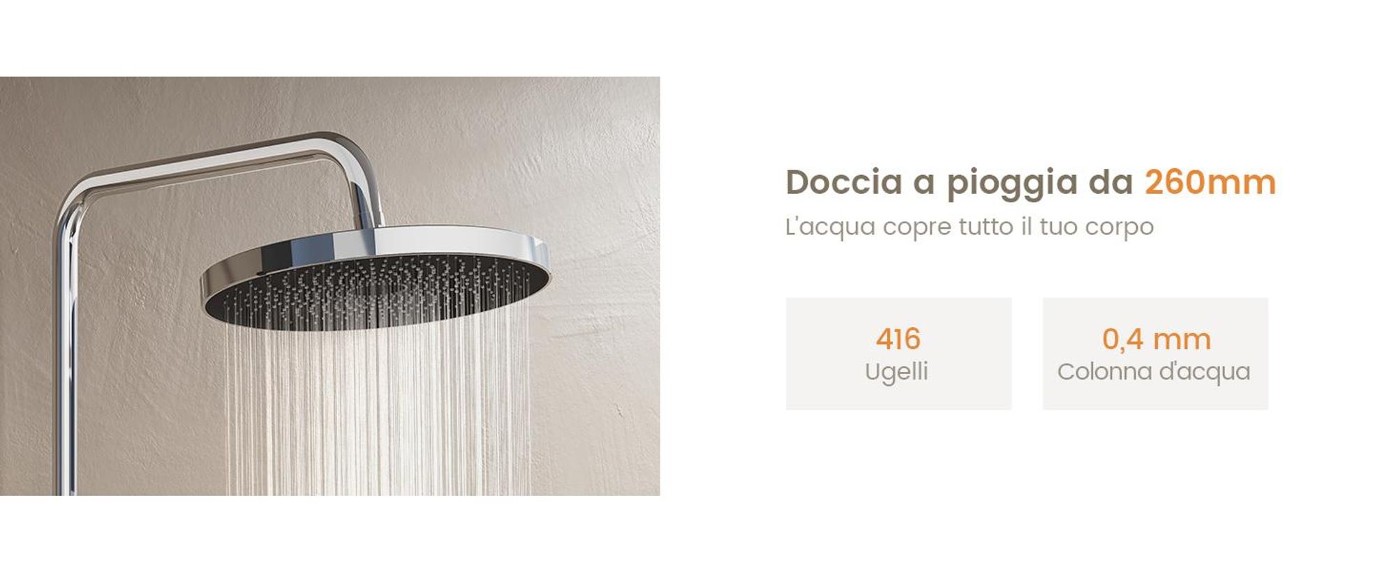 EMKE Sistema doccia con termostatico cromo Flusso d'acqua regolabile 260 mm rotondo Doccia a pioggia, flusso e bocca da bagno F28